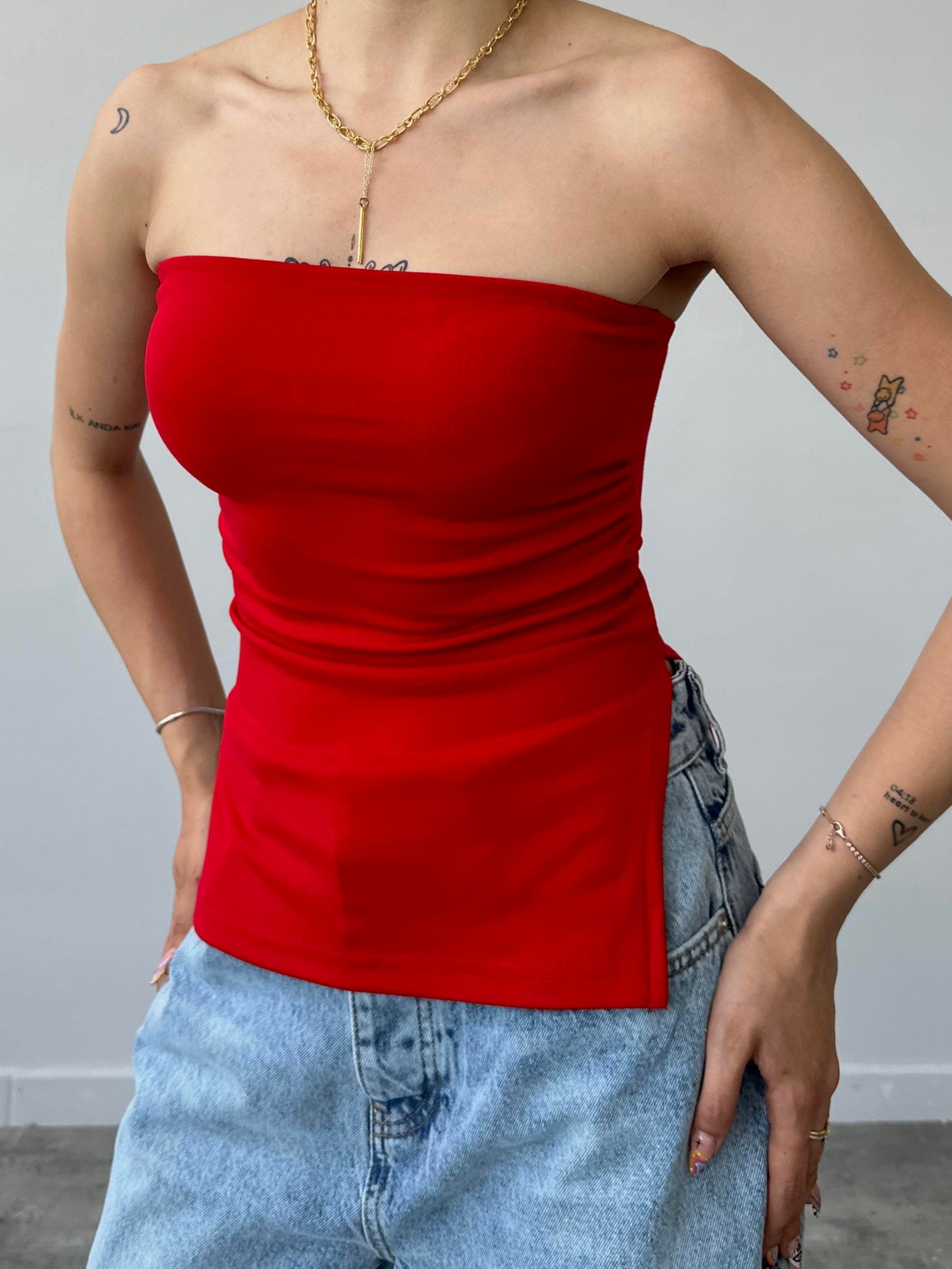 Elod Straplez Kırmızı Crop