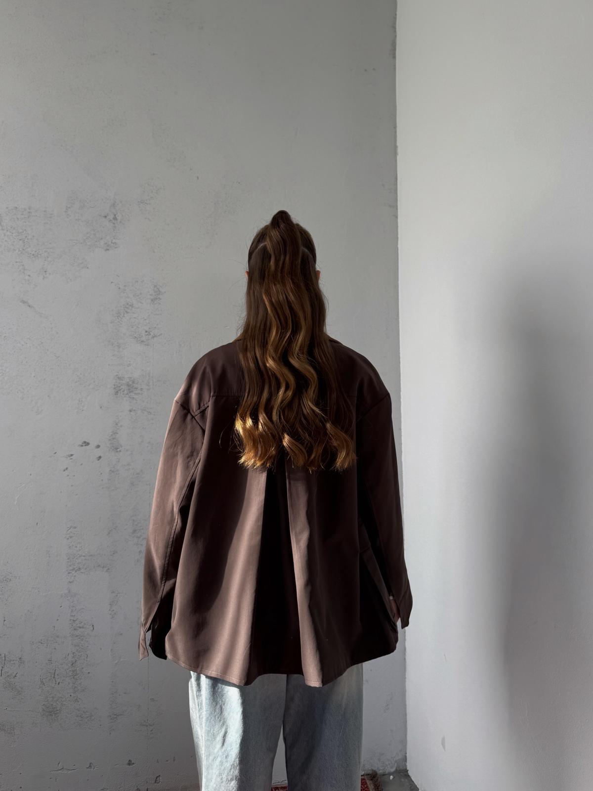 Elvar Yakası Kadife Detay Ekose Astarlı Acı Kahve Ceket