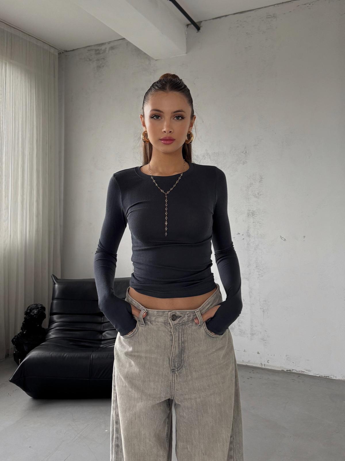 Fable Antrasit Parmak Geçmeli Oysh Basic Bluz