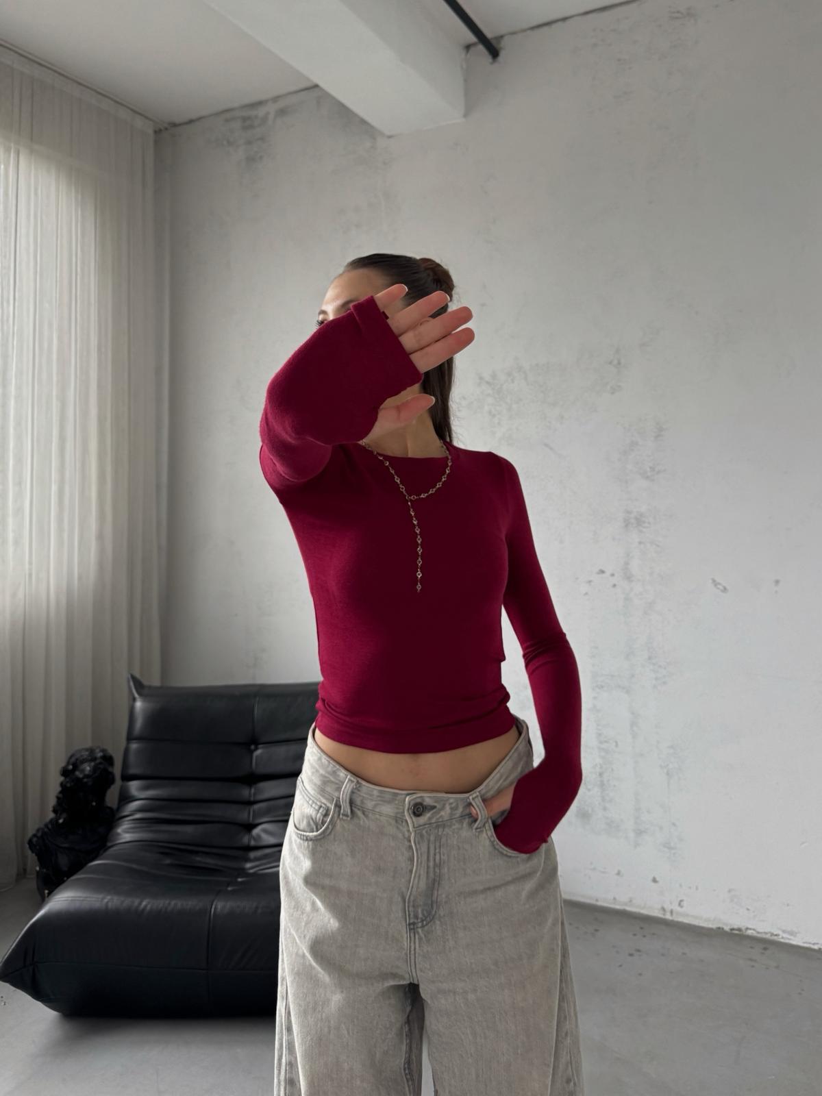 Fable Bordo Parmak Geçmeli Oysh  Basic Bluz