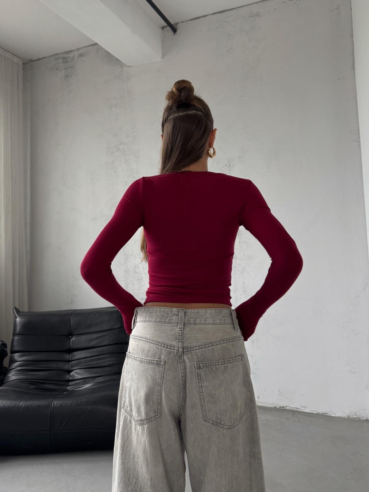 Fable Bordo Parmak Geçmeli Oysh  Basic Bluz