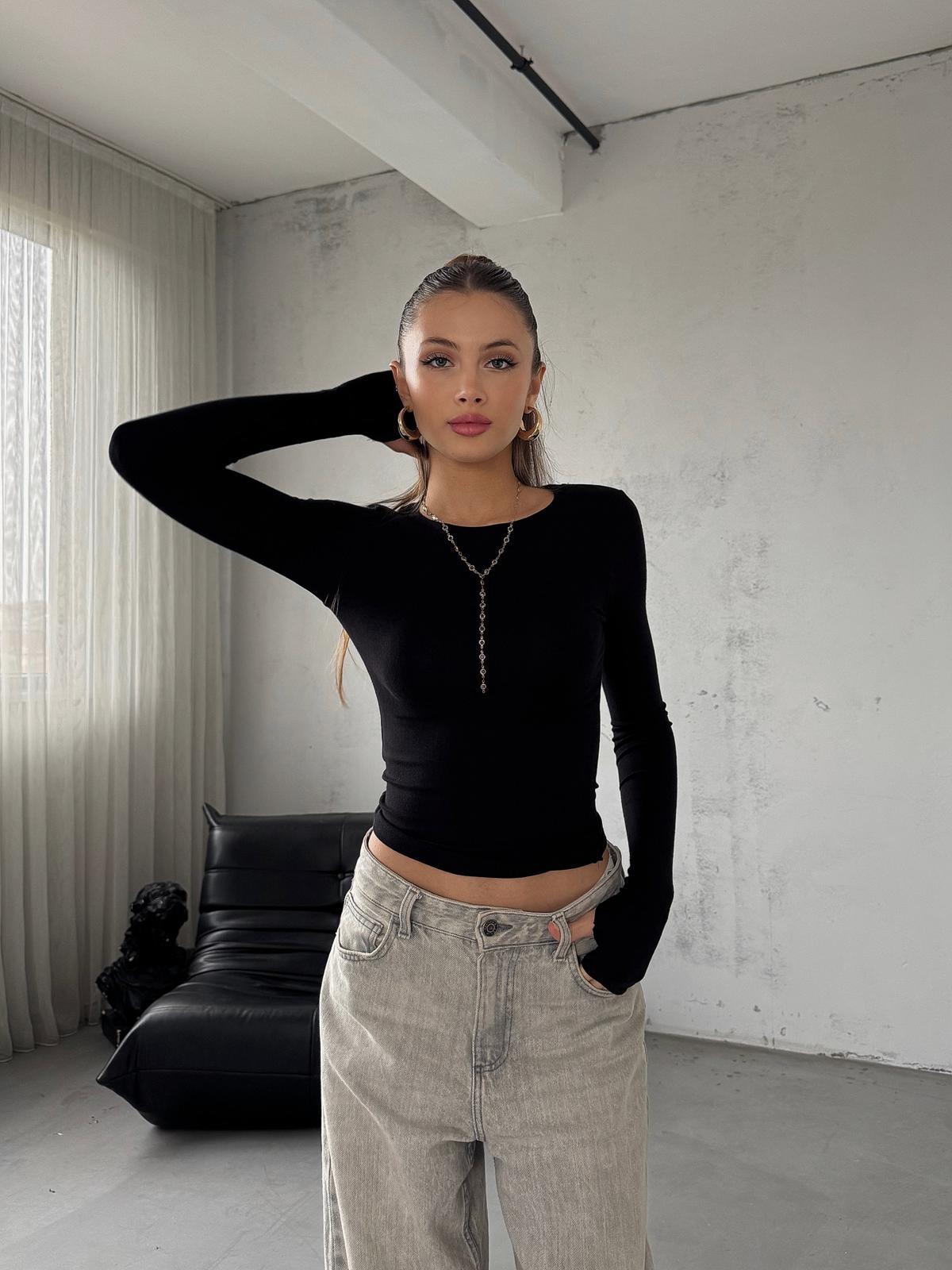 Fable Siyah Parmak Geçmeli Oysh  Basic Bluz