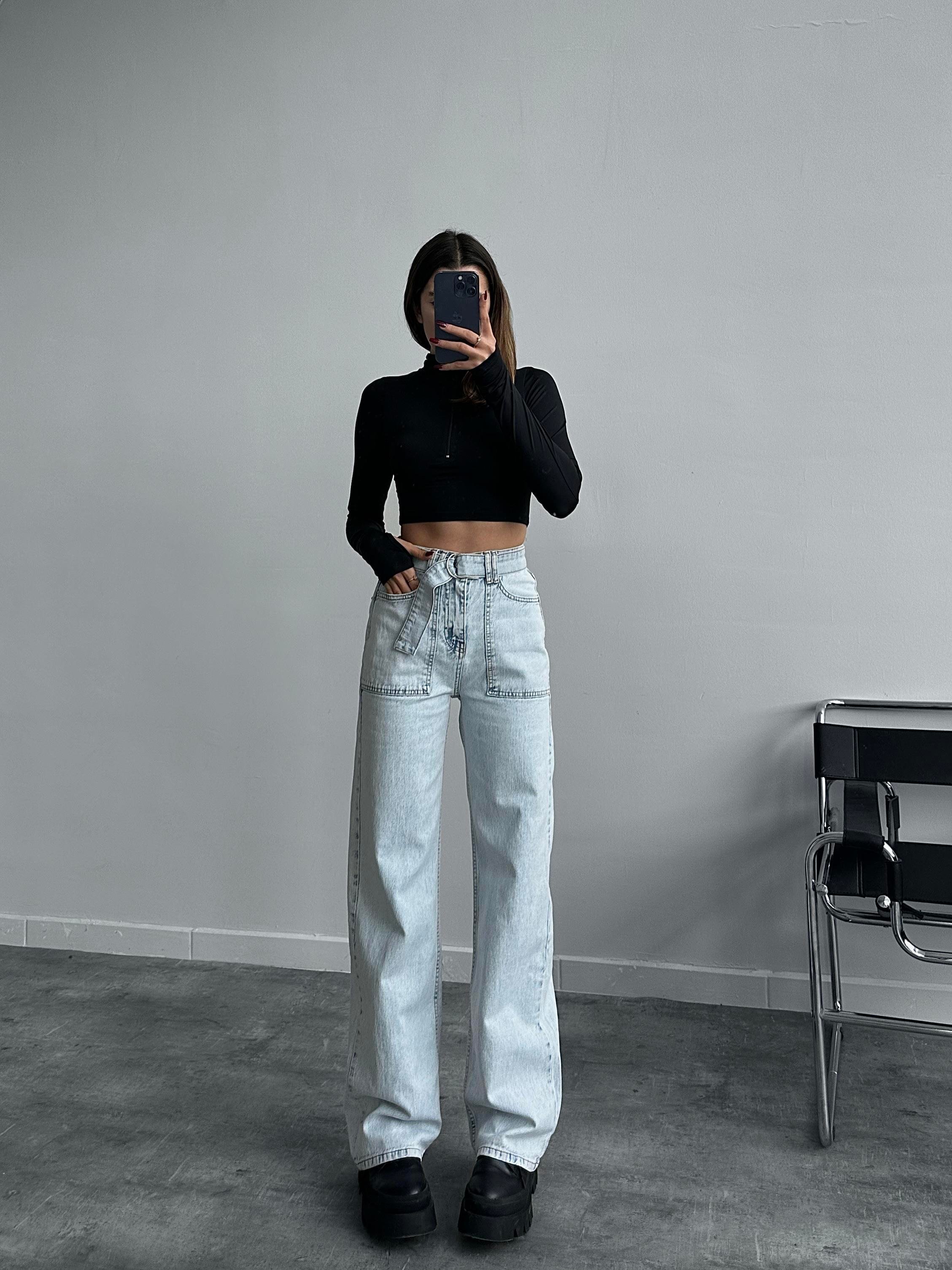 Fleurs Ultra Yüksek Bel Açık Mavi Kemer Detay Wide Leg Jean