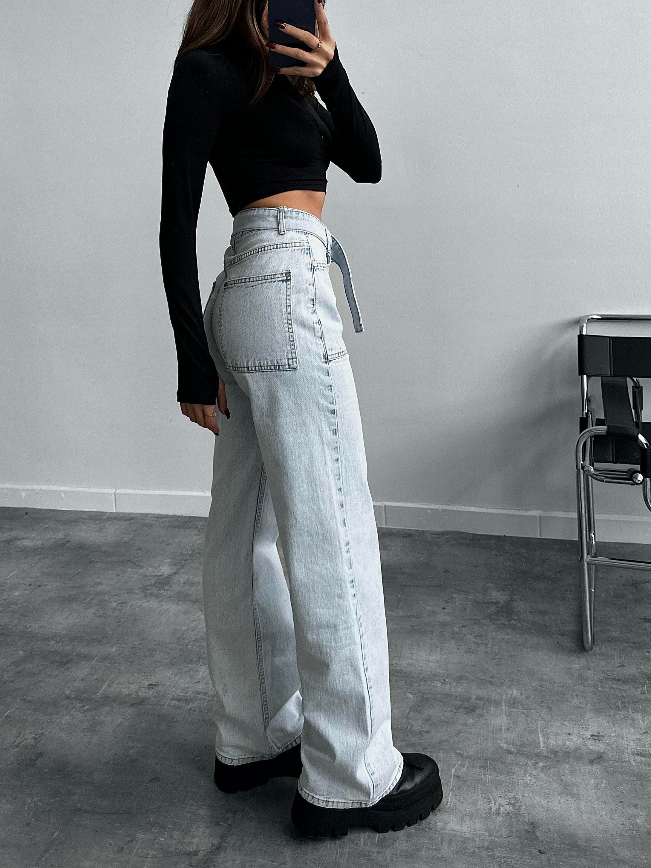 Fleurs Ultra Yüksek Bel Açık Mavi Kemer Detay Wide Leg Jean