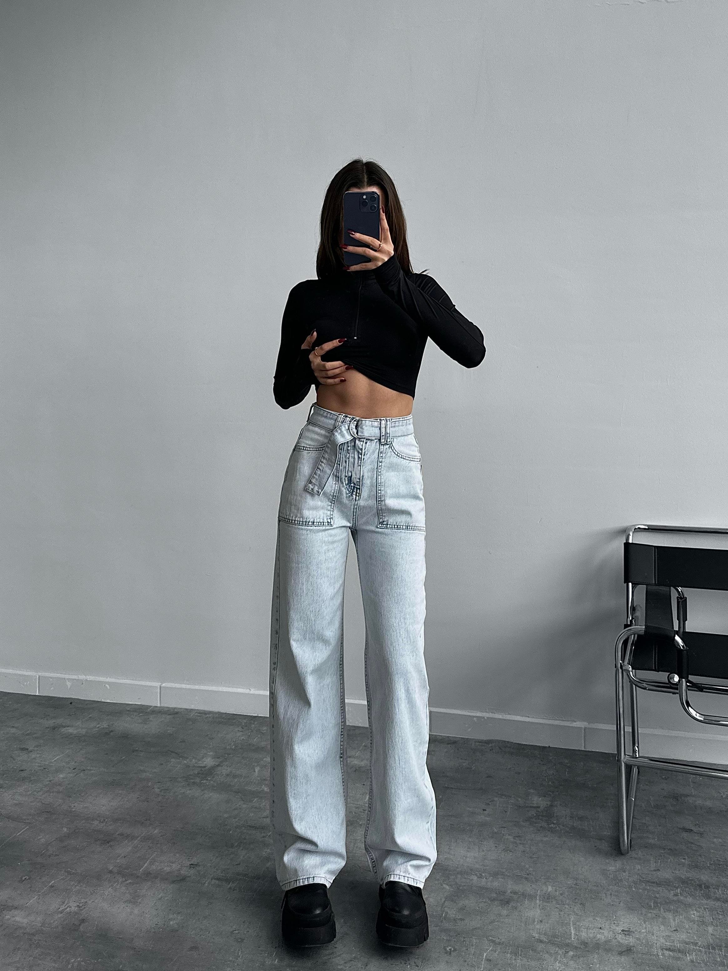 Fleurs Ultra Yüksek Bel Açık Mavi Kemer Detay Wide Leg Jean