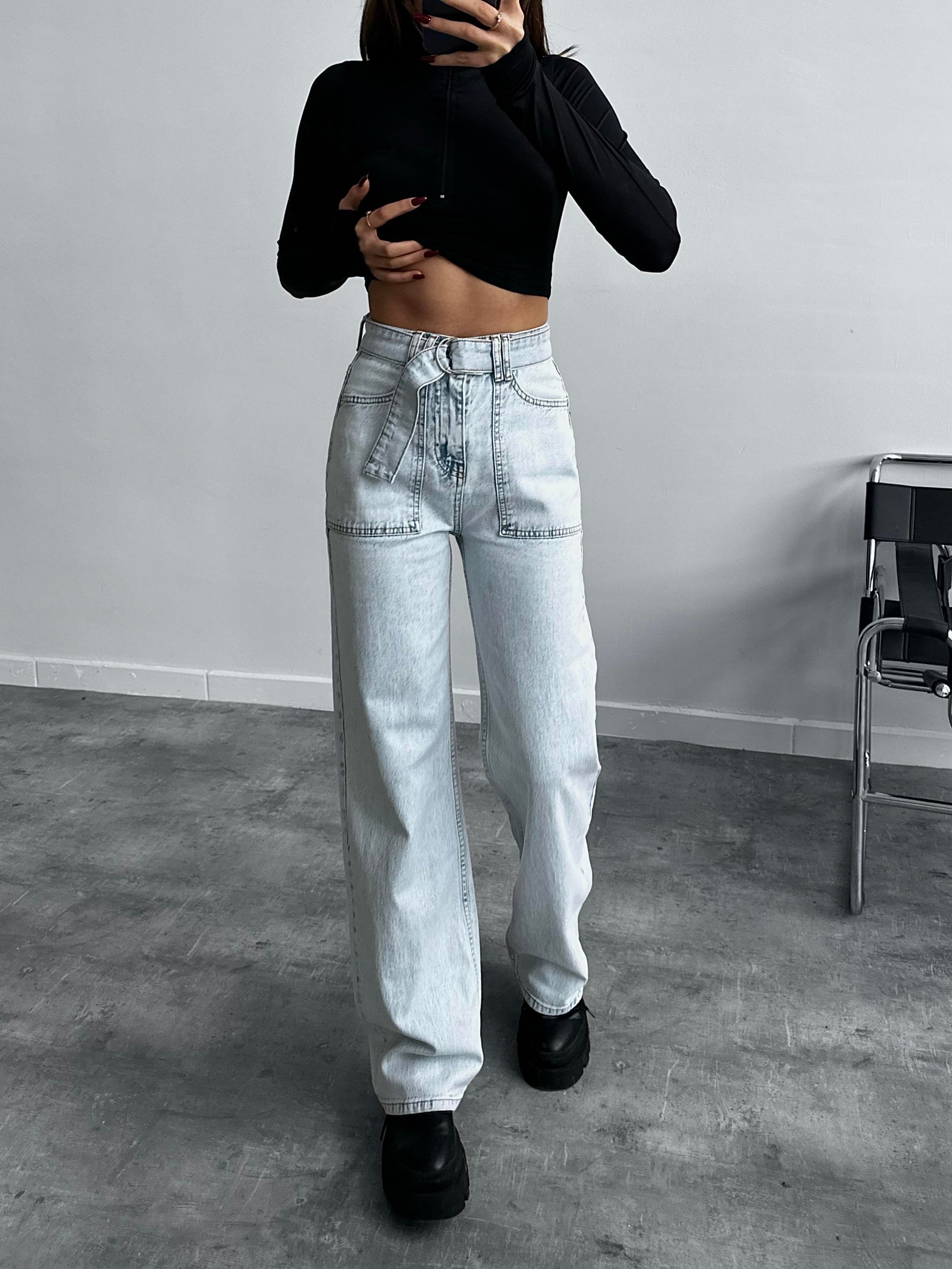 Fleurs Ultra Yüksek Bel Açık Mavi Kemer Detay Wide Leg Jean