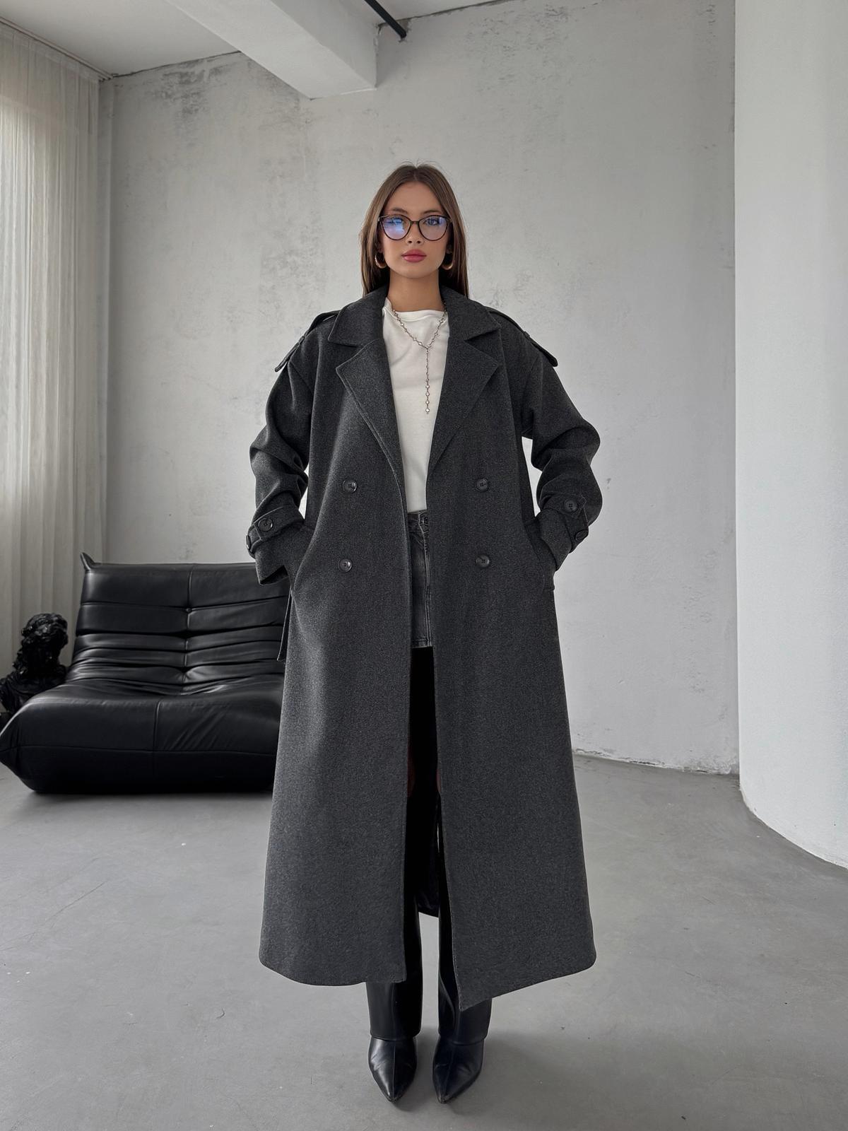 Flurry Premium Antrasit Apoletli  Düğme Detay Kaşe  Uzun Kaban