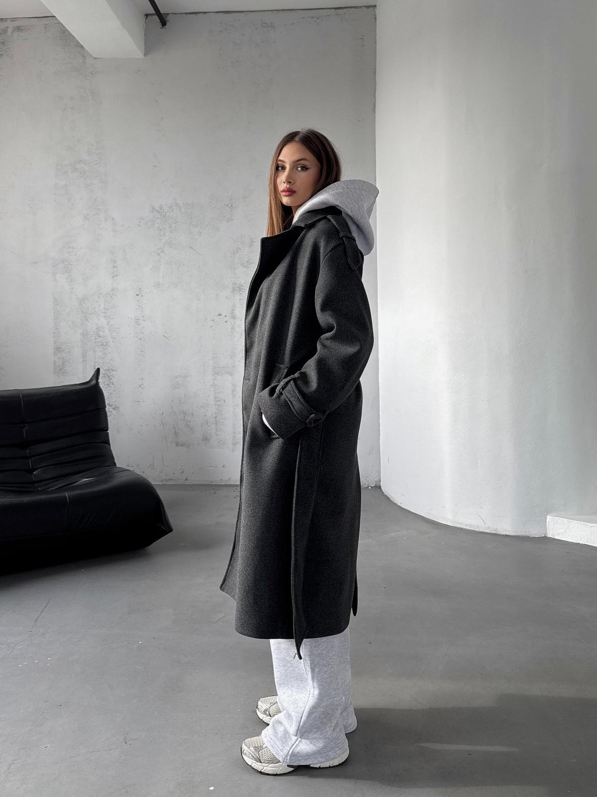 Frost Antrasit Apoletli Oversize Kaşe Uzun Kaban