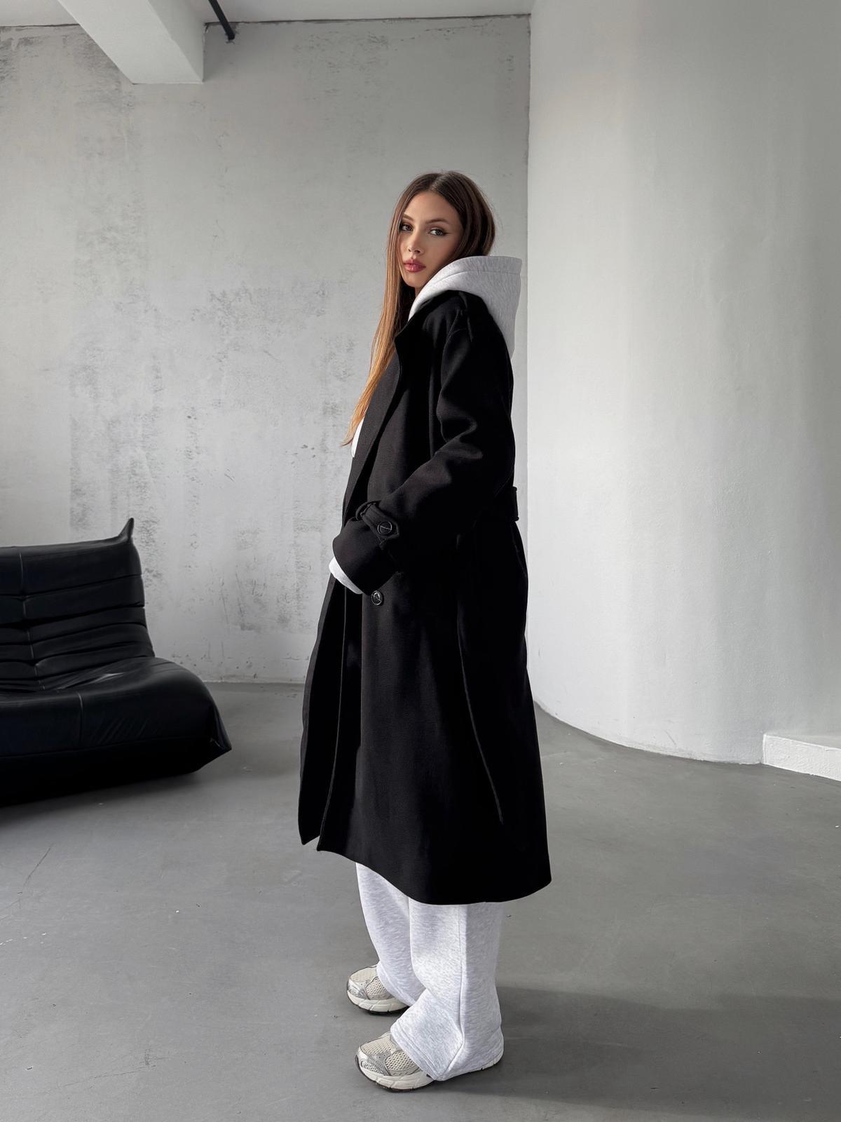 Frost Siyah Apoletli Oversize Kaşe Uzun Kaban