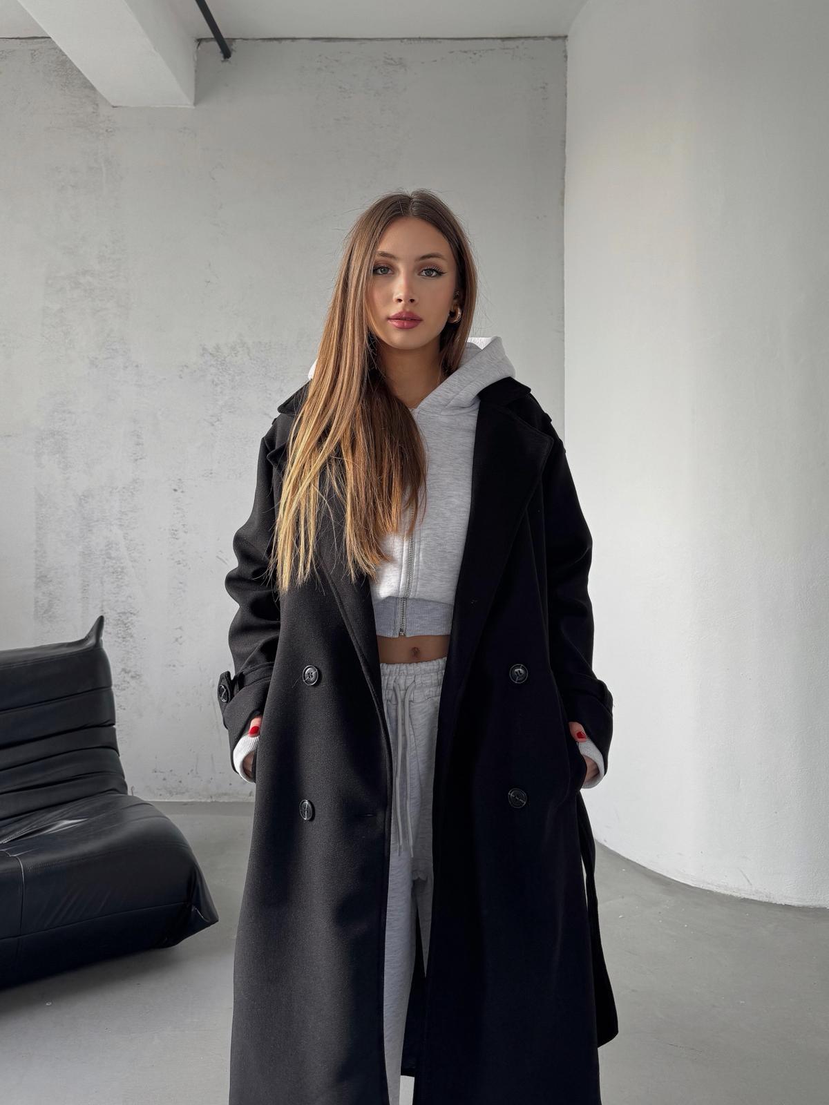 Frost Siyah Apoletli Oversize Kaşe Uzun Kaban