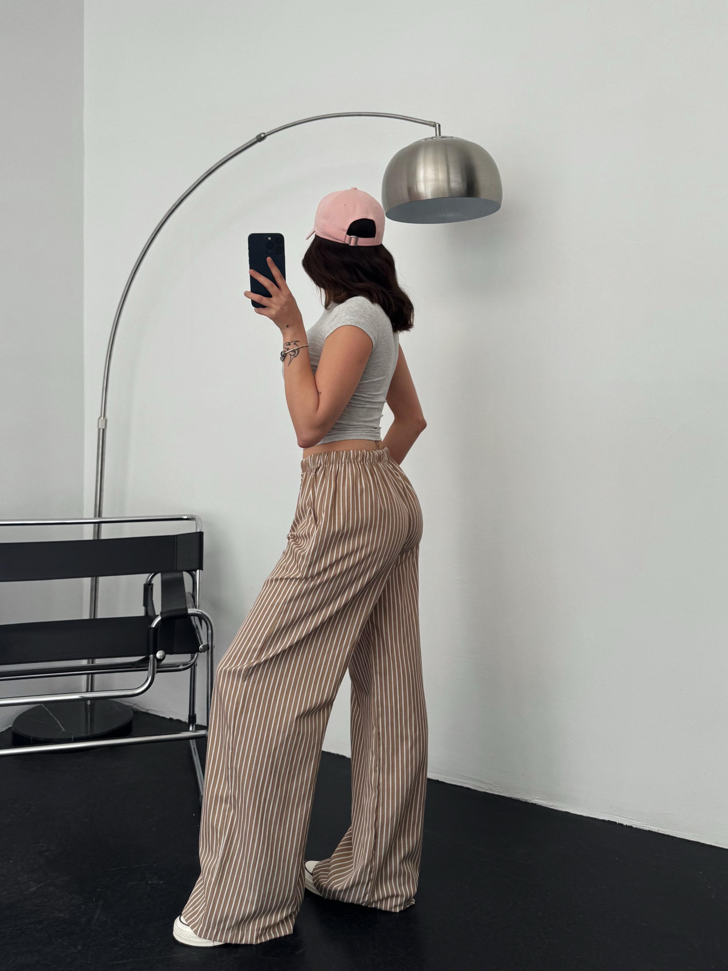 Gusion Bej Çizgili Pijama Altı