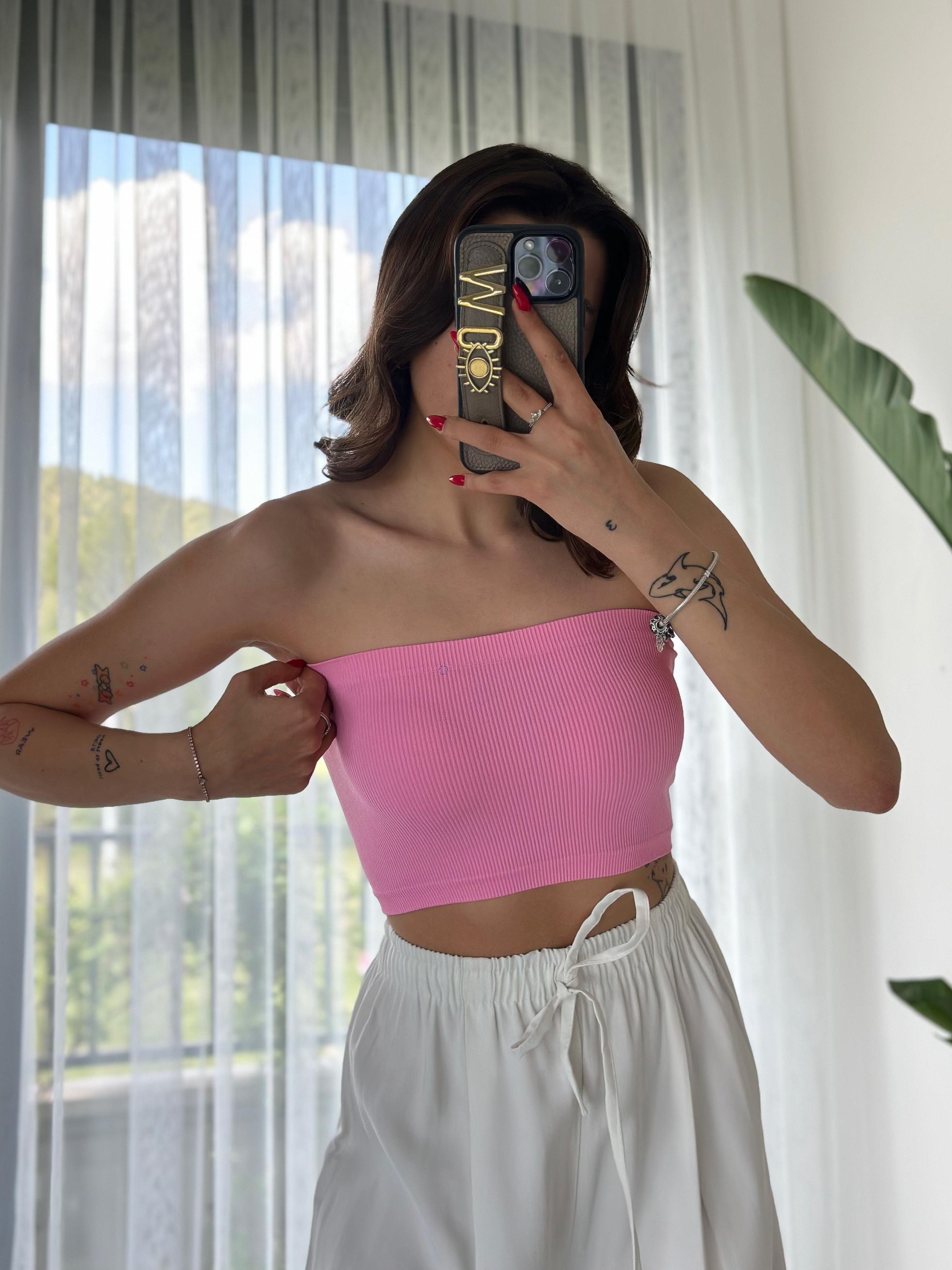 Ice Seamless Straplez Pembe Crop