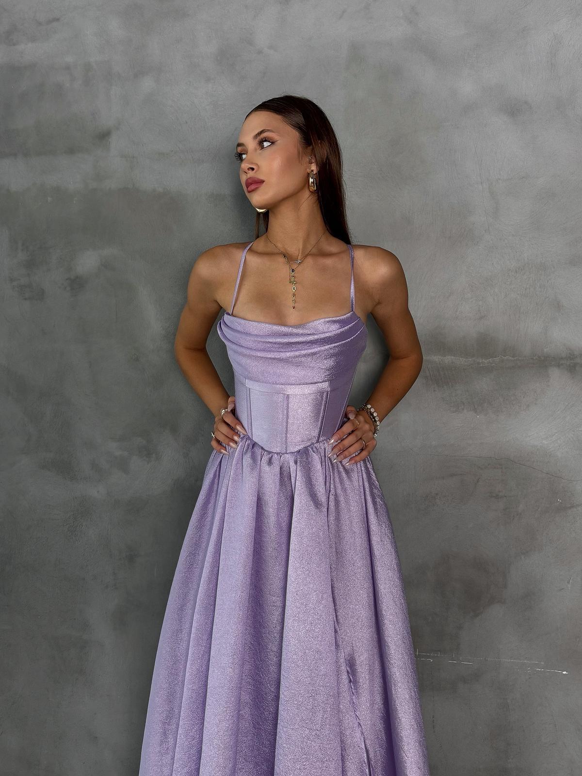 Jenga Askılı Sırt Detay Lila Yırtmaçlı Uzun Abiye 