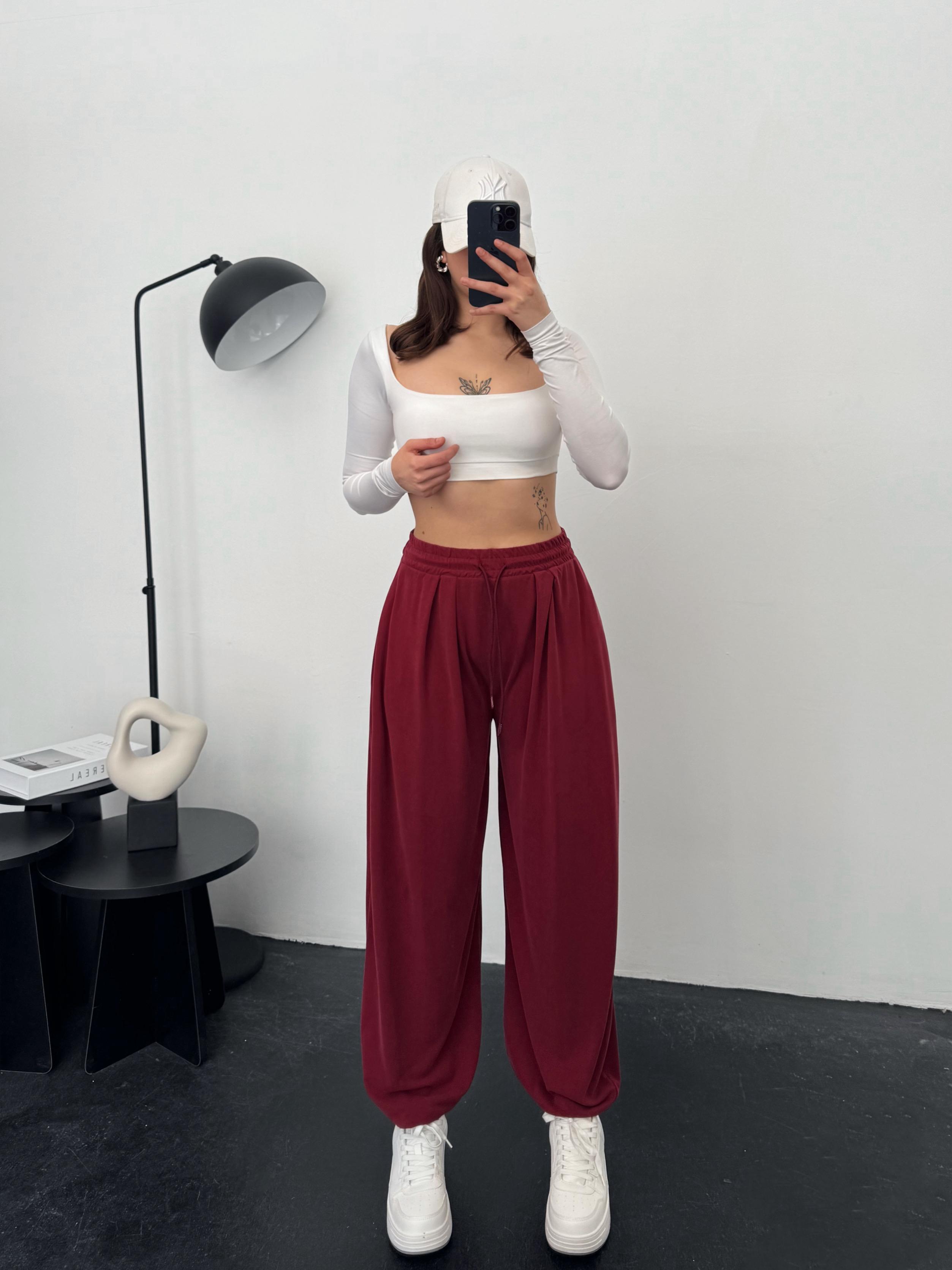 Jespo Bordo Modal Şalvar Pantolon