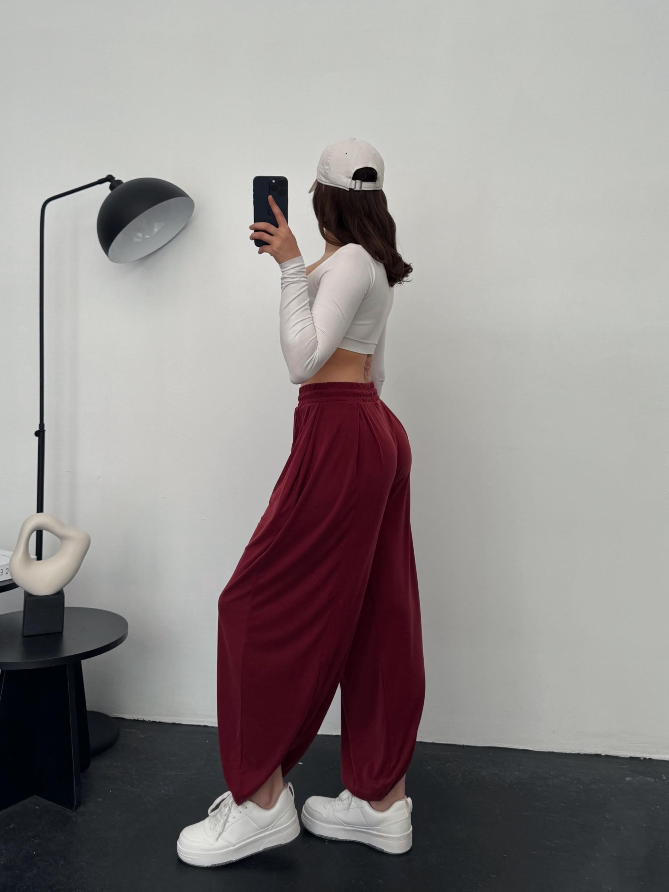 Jespo Bordo Modal Şalvar Pantolon