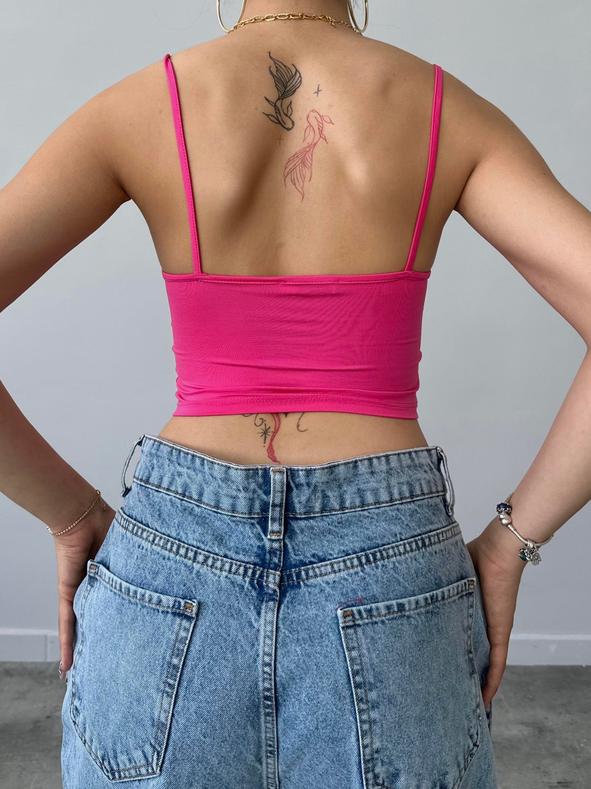 Kelsey Fuşya İp Askılı Kısa Crop