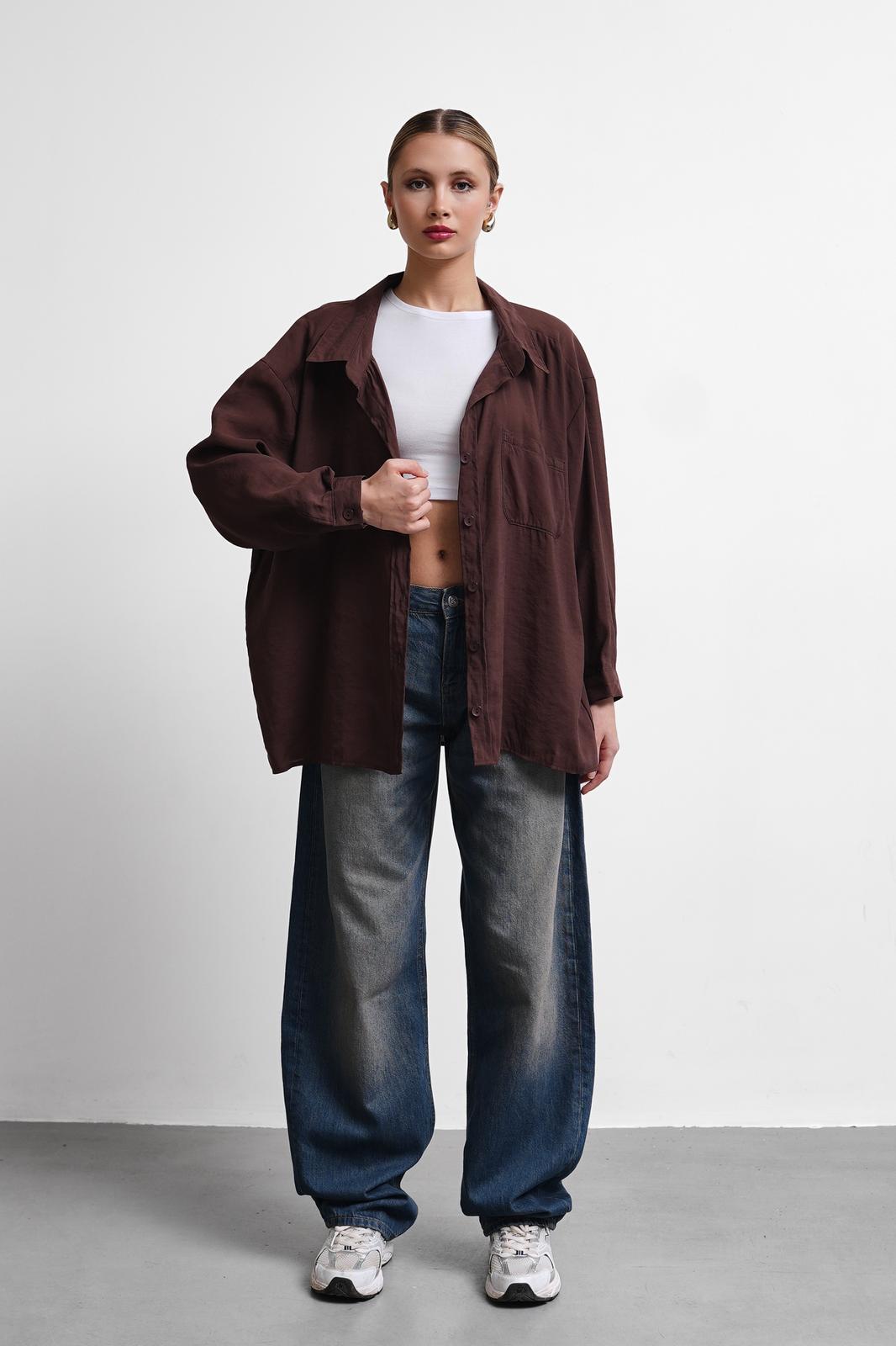 Klaus Acı Kahve Tensel Oversize Gömlek