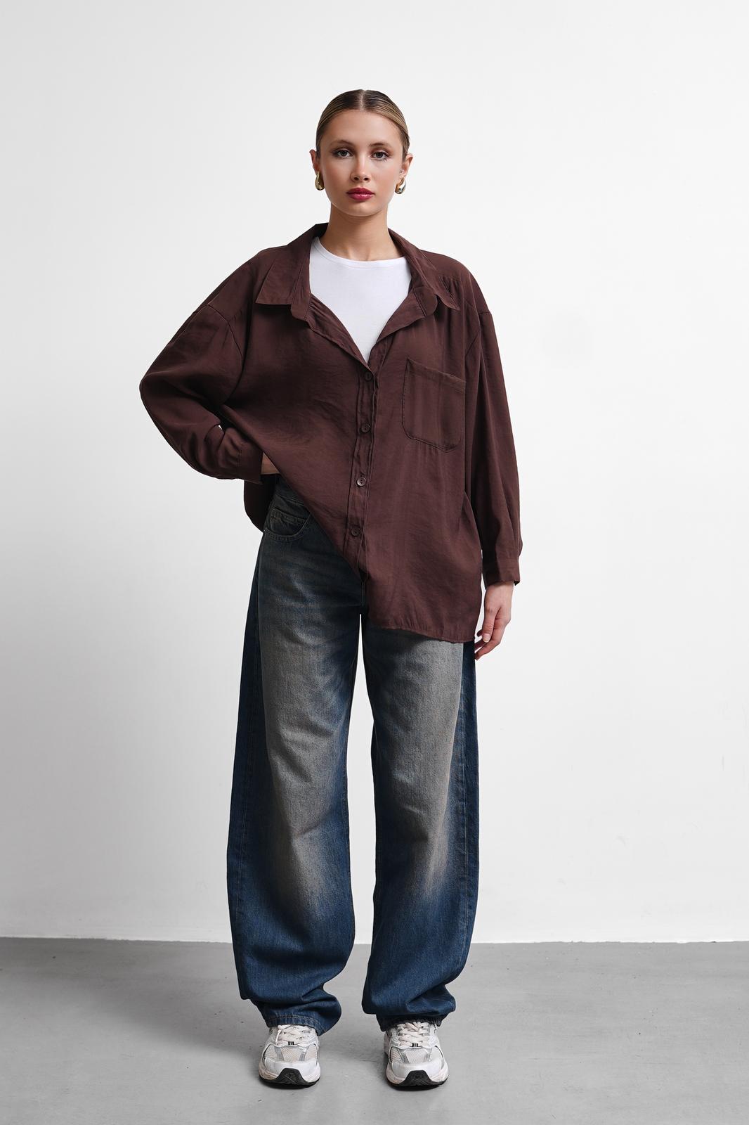 Klaus Acı Kahve Tensel Oversize Gömlek