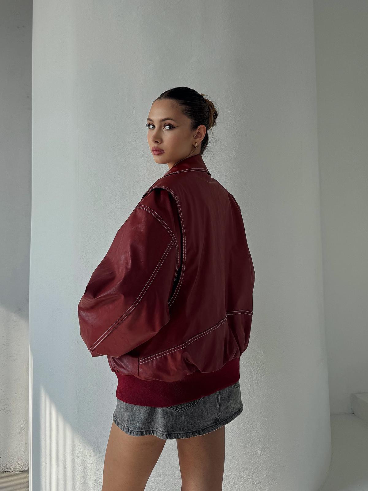 Knox Premium Dikiş Detay Kırmızı Deri Ceket