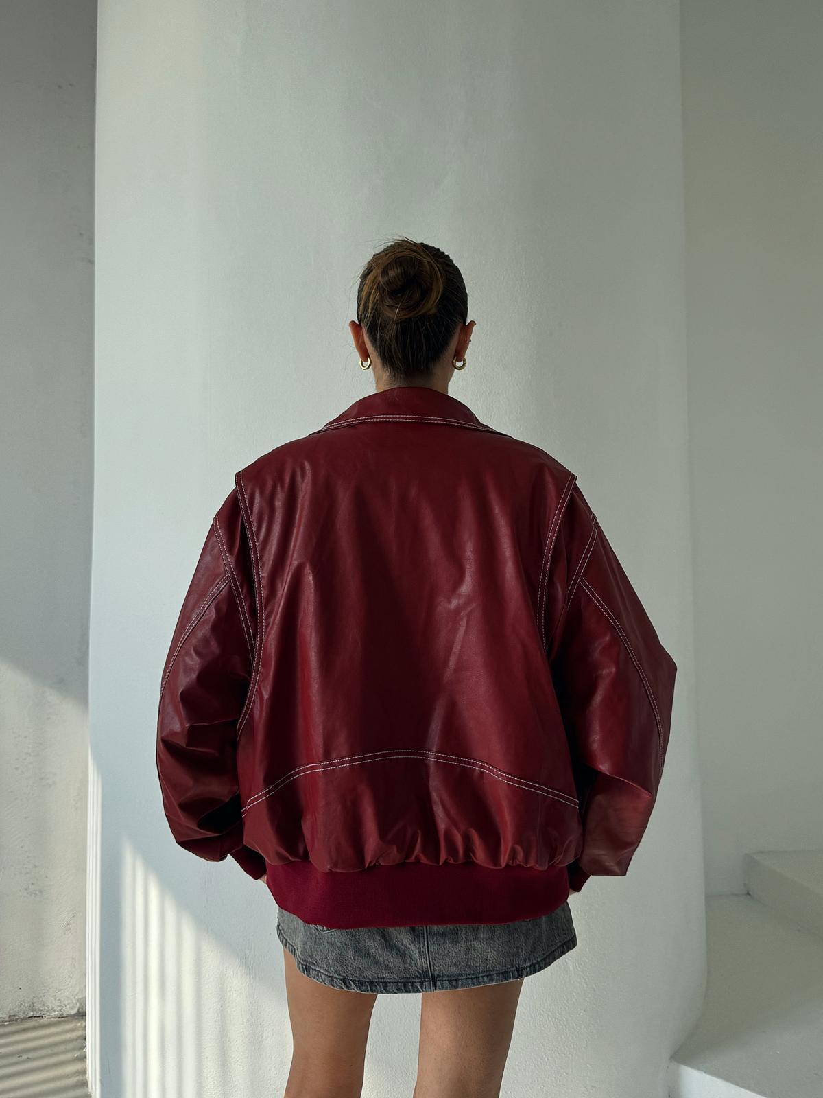 Knox Premium Dikiş Detay Kırmızı Deri Ceket