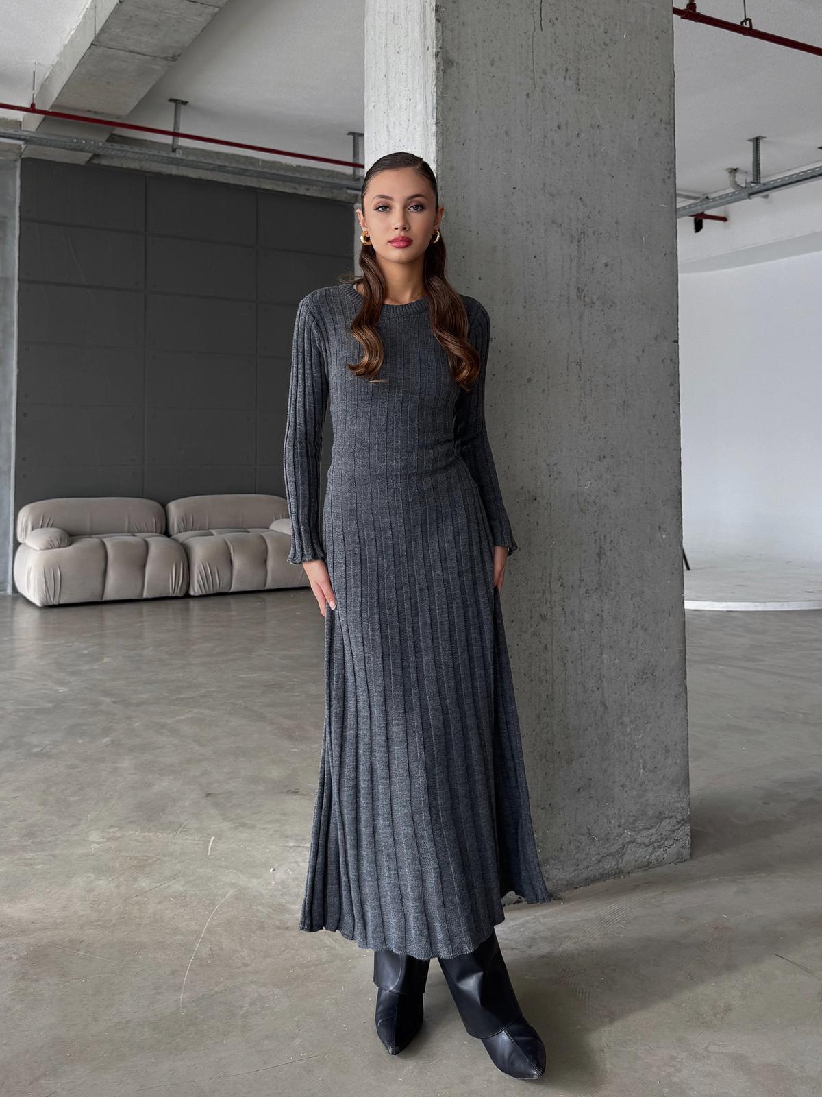 Lazyo Bağlama Detay Antrasit Triko Uzun Elbise