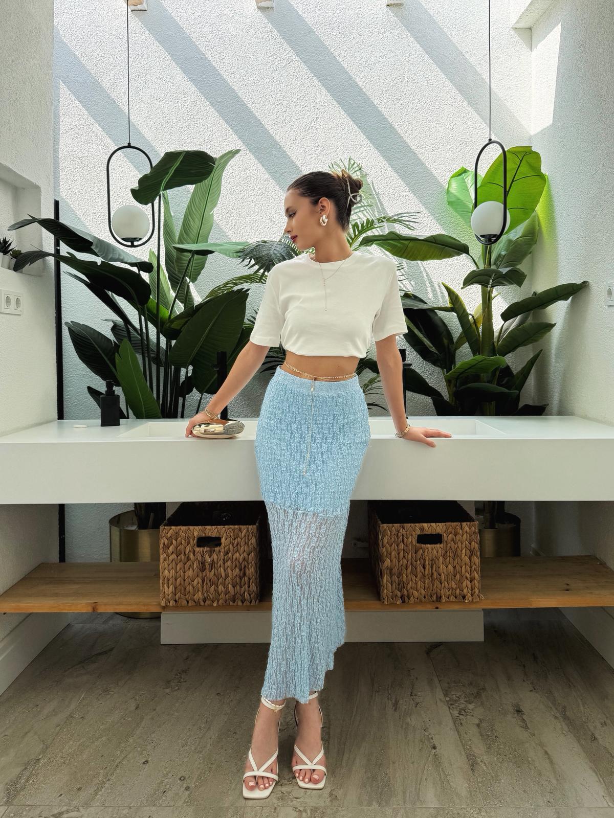 Lesha Mavi Balon Örme Etek