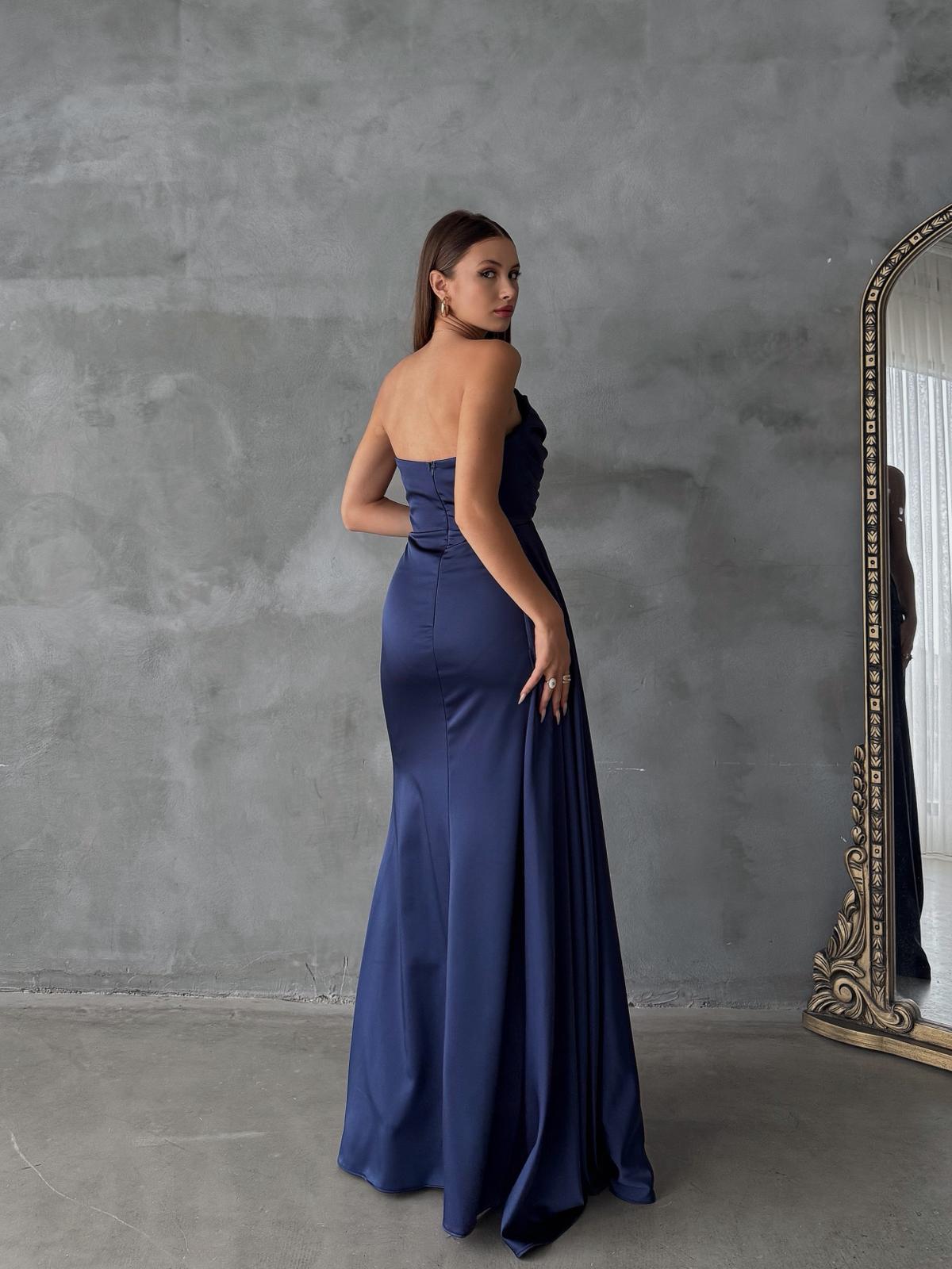 Liora Straplez Drape Detay Lacivert Abiye 
