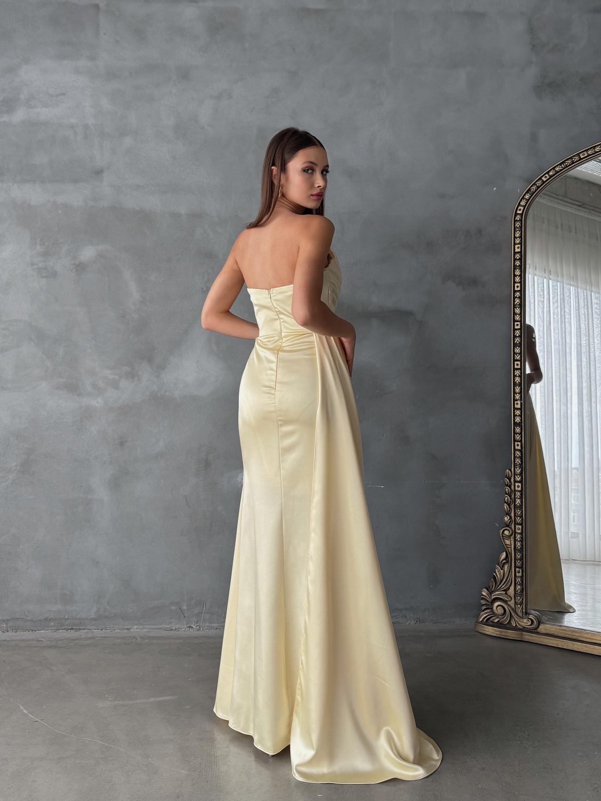 Liora Straplez Drape Detay Sarı Abiye 