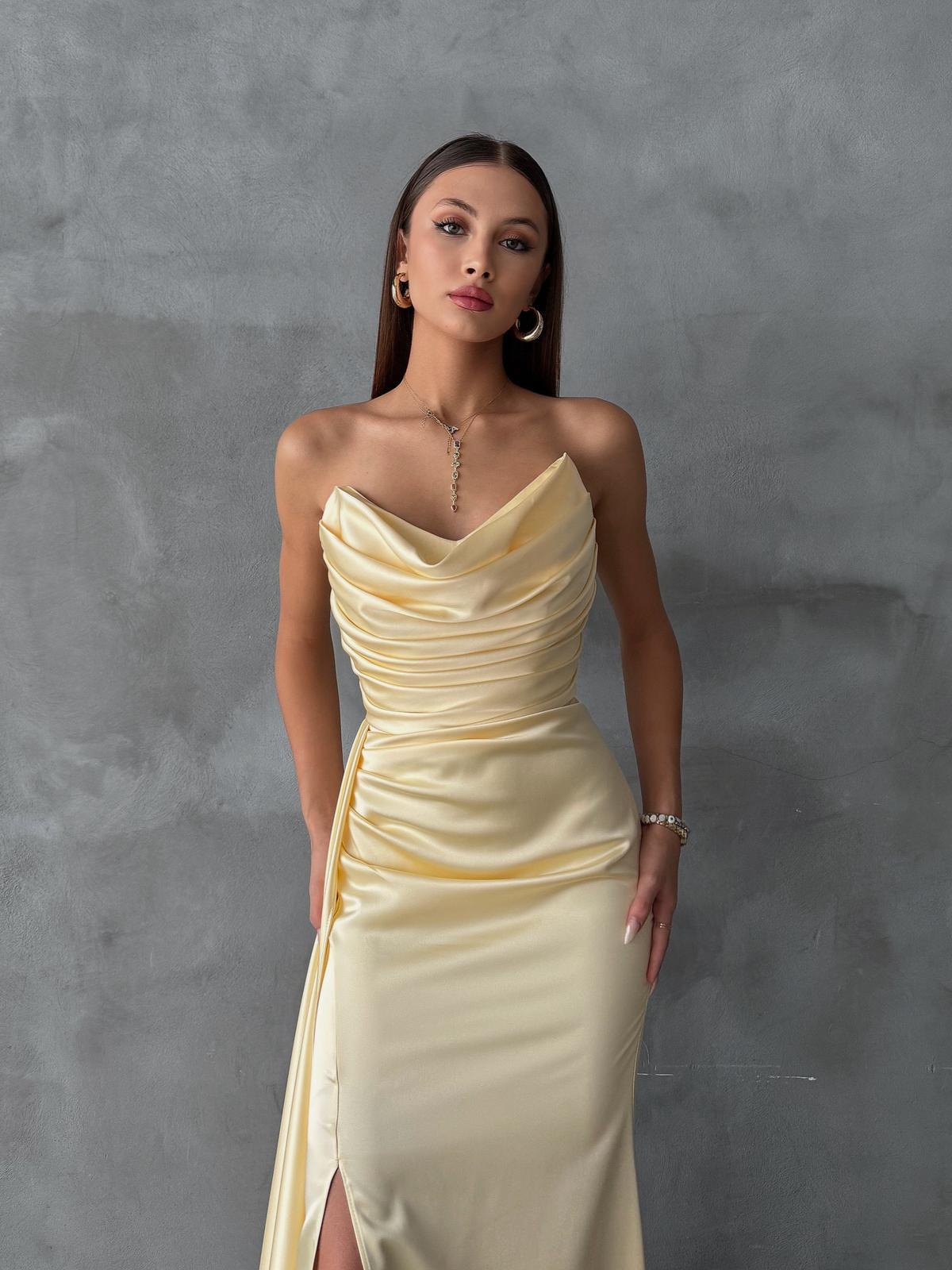 Liora Straplez Drape Detay Sarı Abiye 
