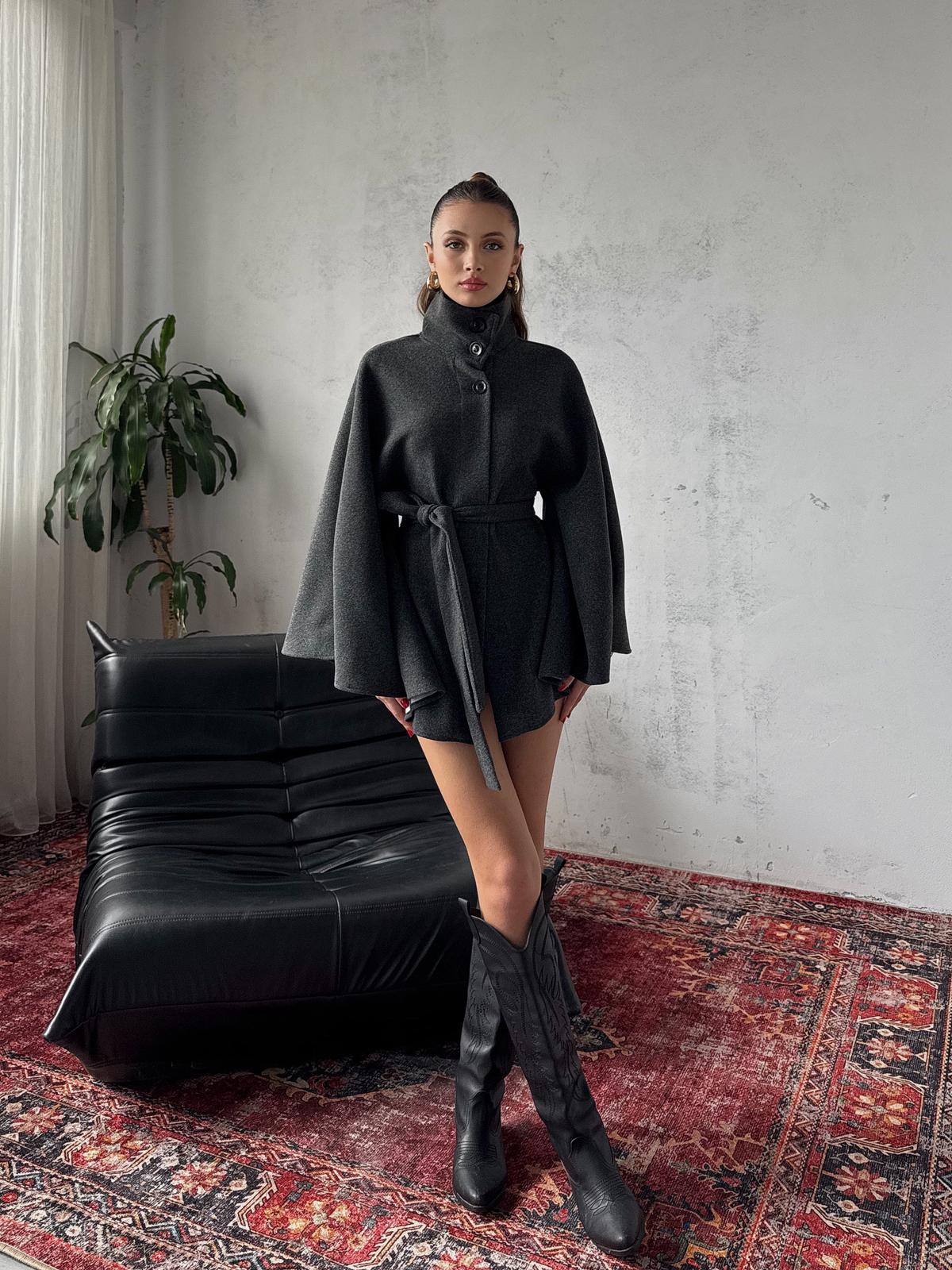 Mavren Kuşaklı Antrasit Kaşe Panço