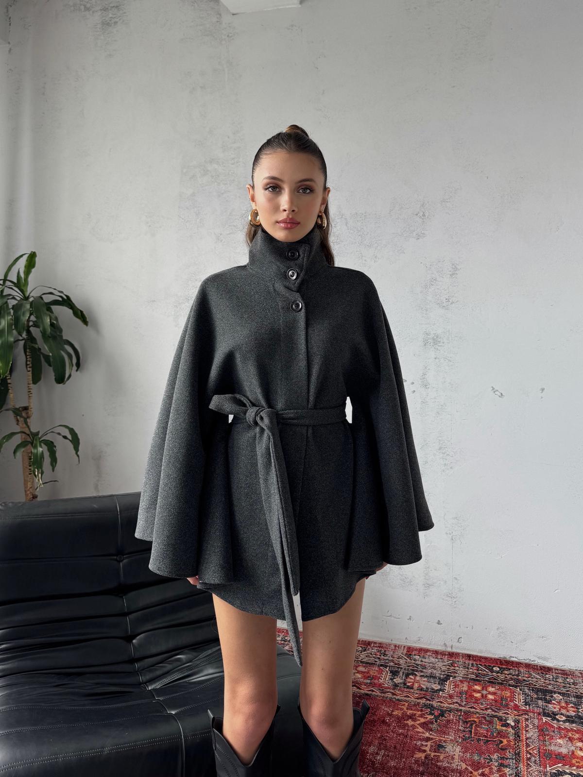 Mavren Kuşaklı Antrasit Kaşe Panço