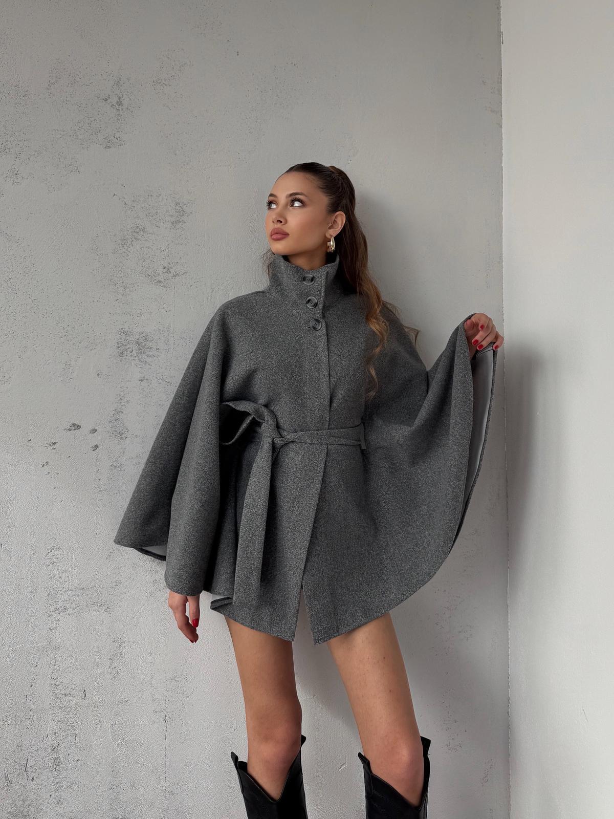 Mavren Kuşaklı Gri Kaşe Panço