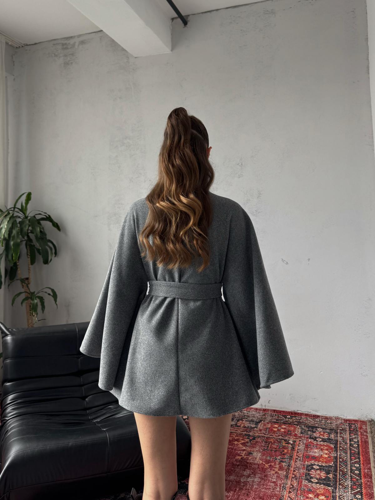 Mavren Kuşaklı Gri Kaşe Panço