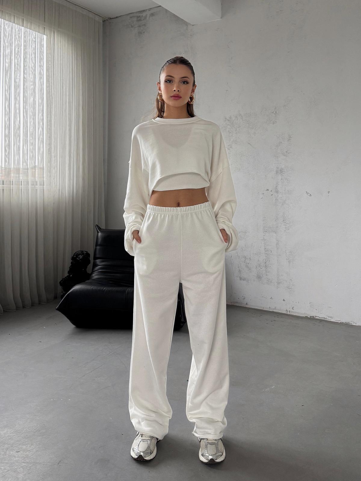 Mionex Beyaz Basic Crop Pantolon 3 lü Takım