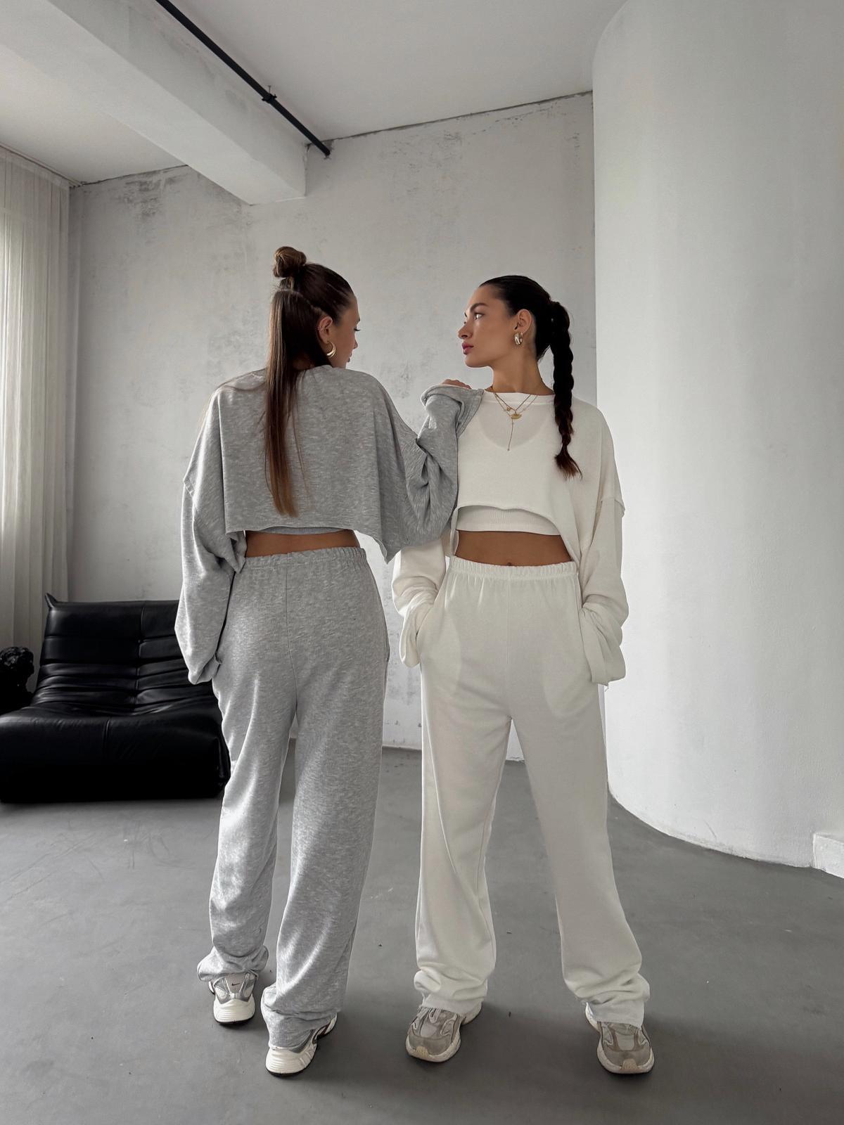 Mionex Gri Basic Crop Pantolon 3 lü Takım
