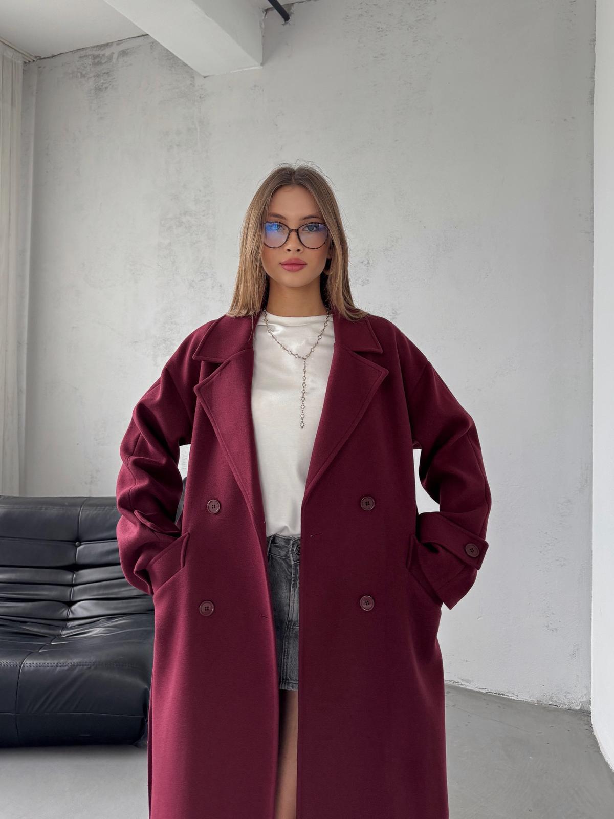 Nimbus Premium Bordo Düşük Omuz Detay Kaşe  Uzun Kaban
