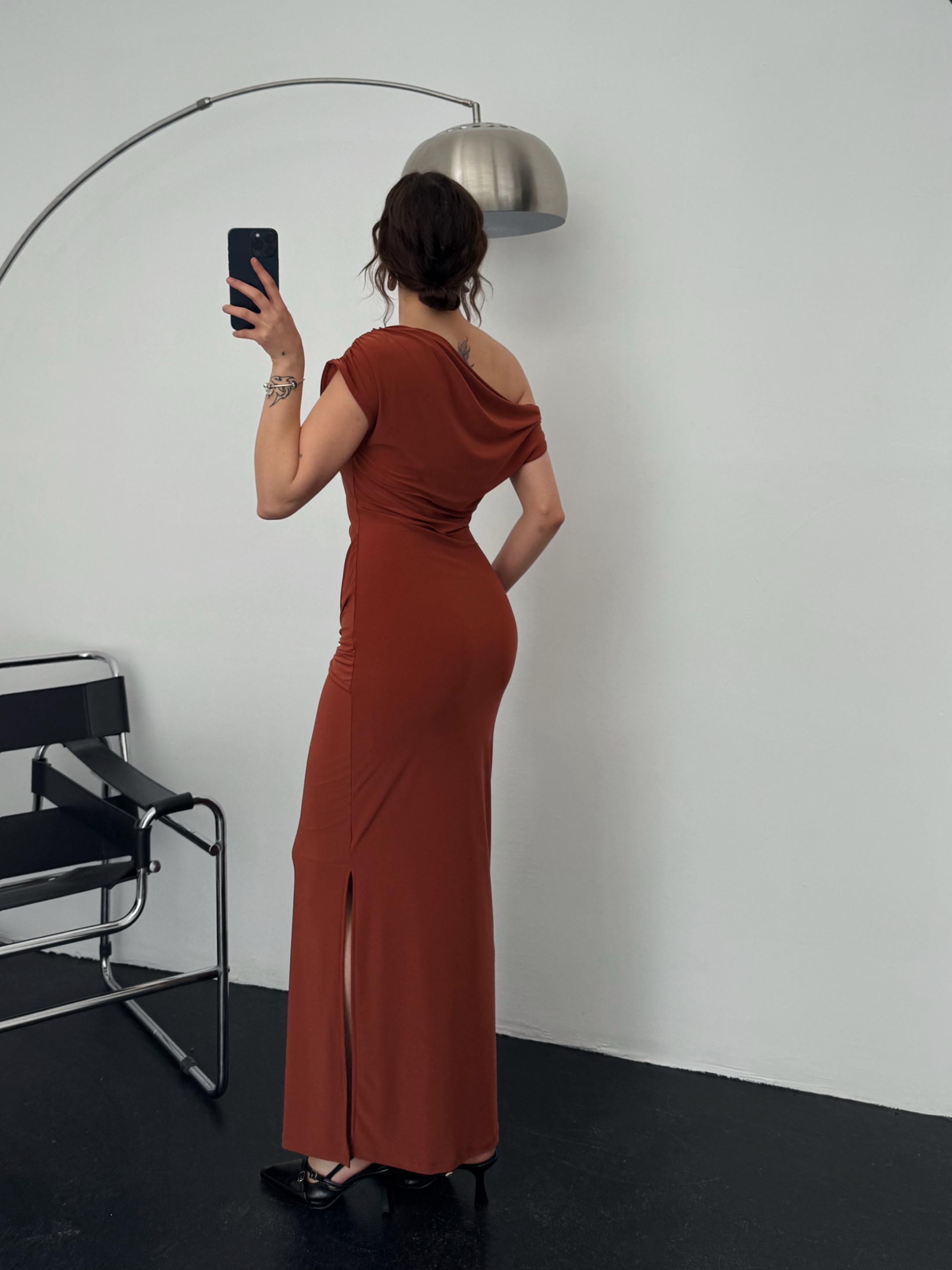 Novaria Kahve Bağlama Detay Uzun Elbise