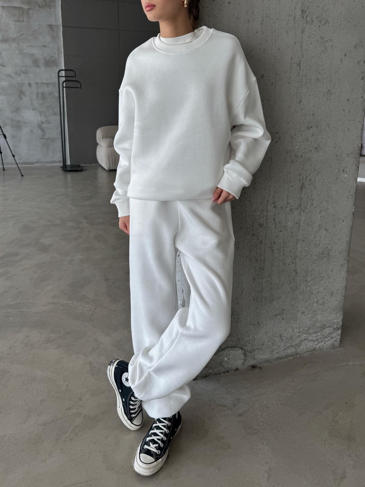 OW Bisiklet Yaka Oversize Beyaz Hoodie