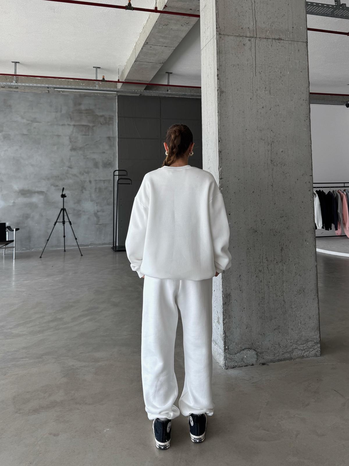 OW Bisiklet Yaka Oversize Beyaz Hoodie