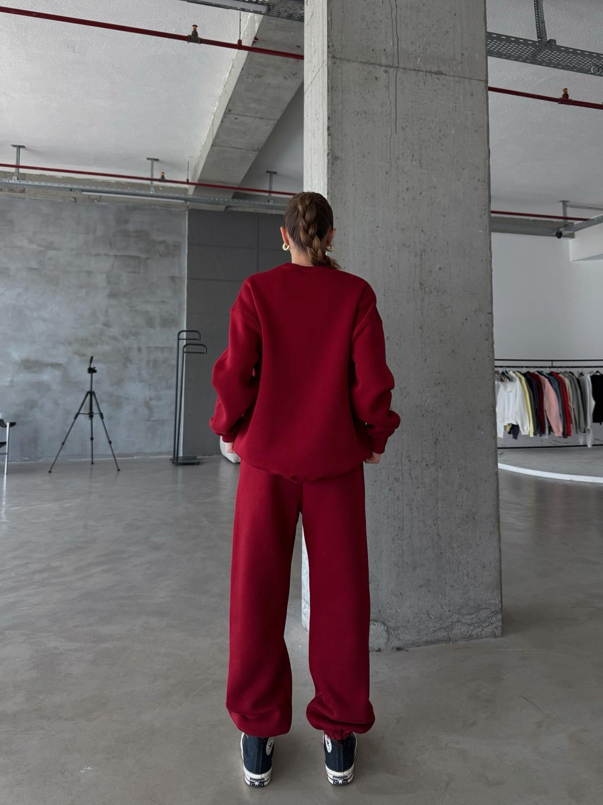 OW Bisiklet Yaka Oversize Bordo Eşofman Takımı