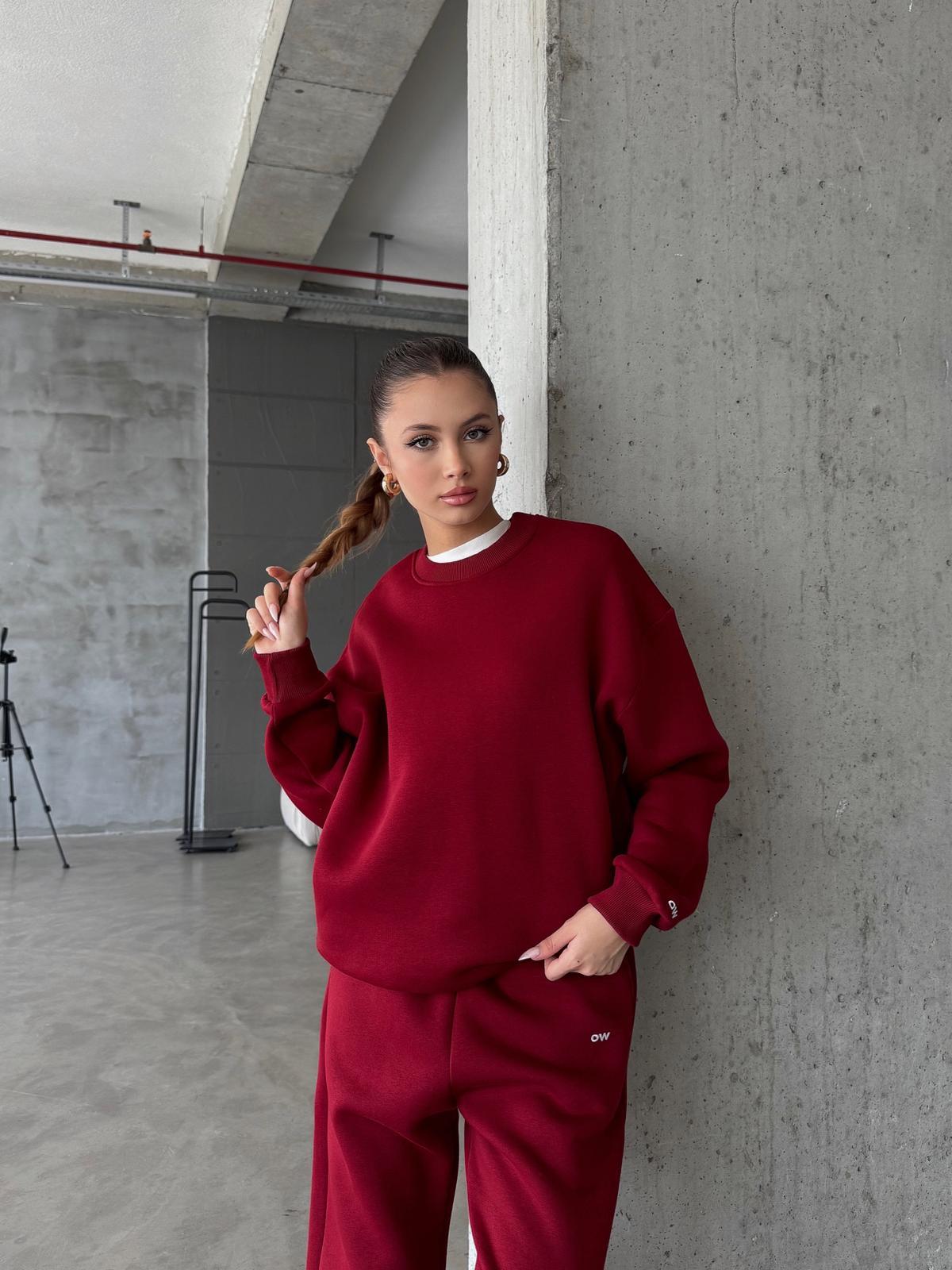 OW Bisiklet Yaka Oversize Bordo Eşofman Takımı