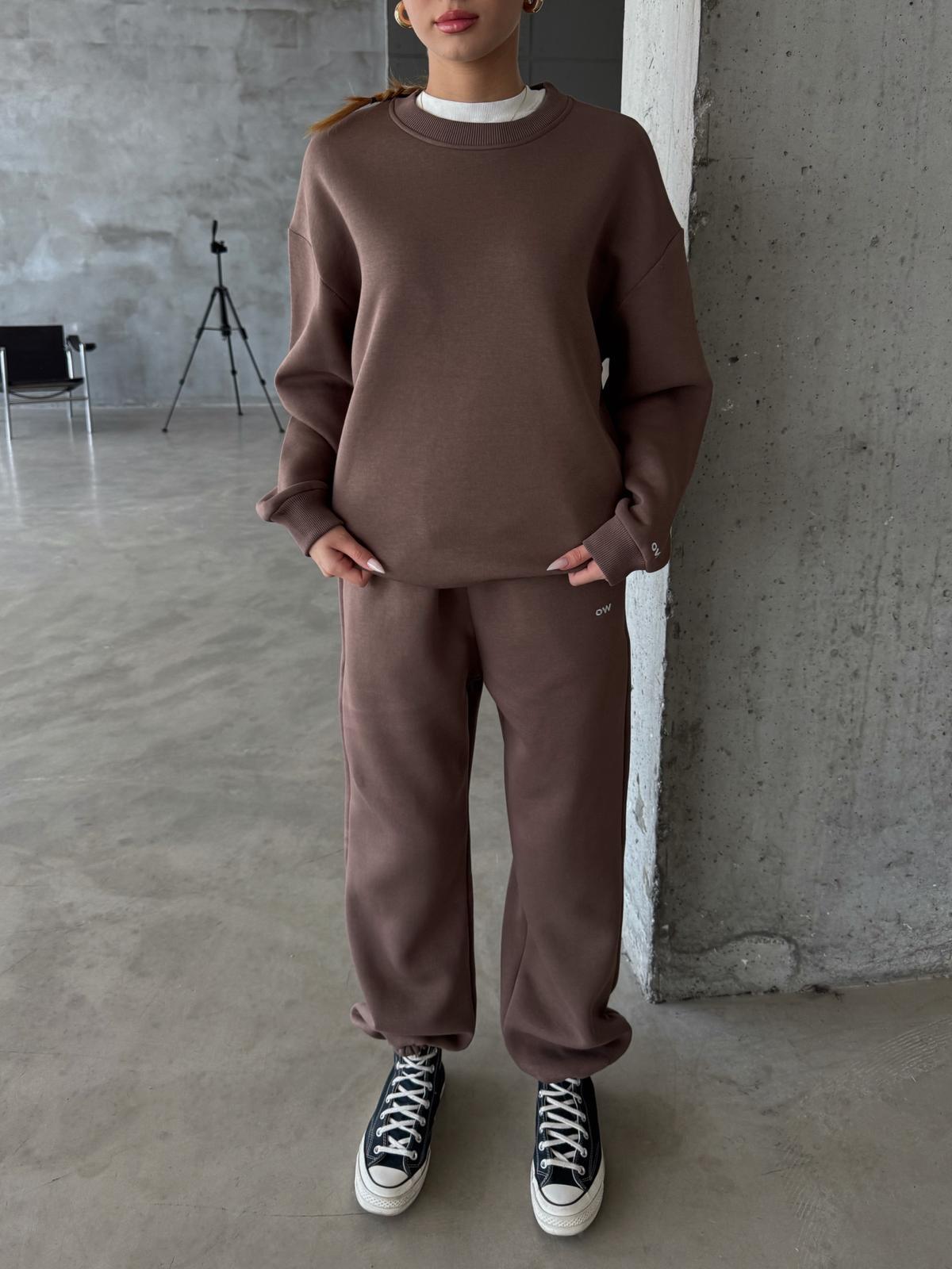 OW Bisiklet Yaka Oversize Kahve Hoodie