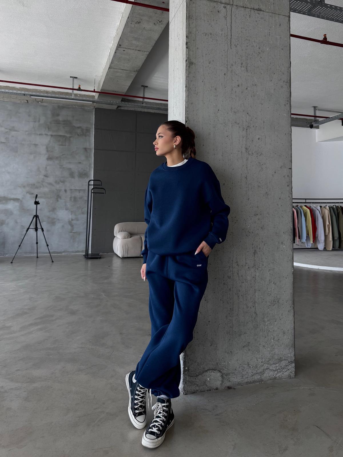 OW Bisiklet Yaka Oversize Lacivert Eşofman Takımı