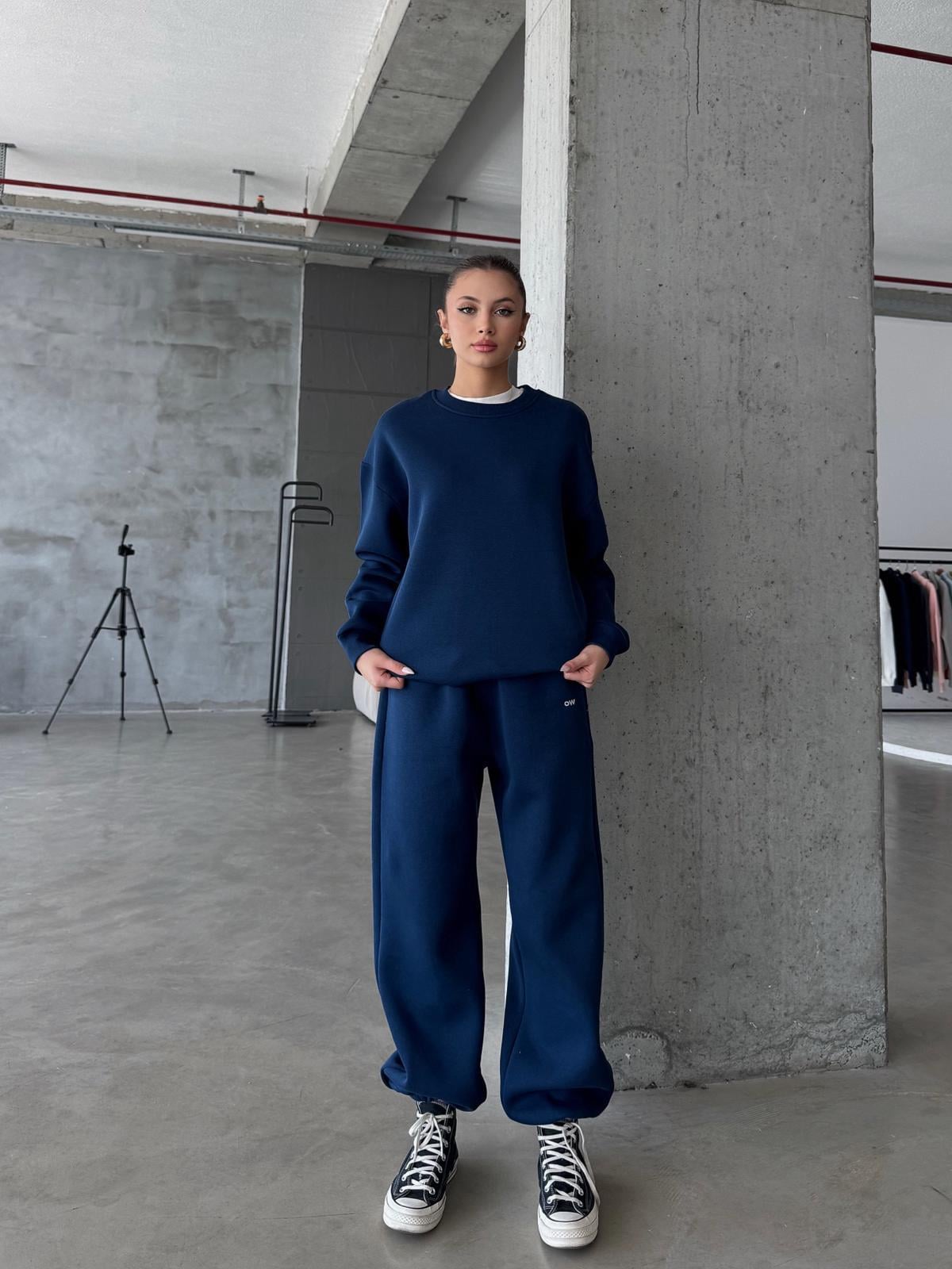 OW Bisiklet Yaka Oversize Lacivert Eşofman Takımı
