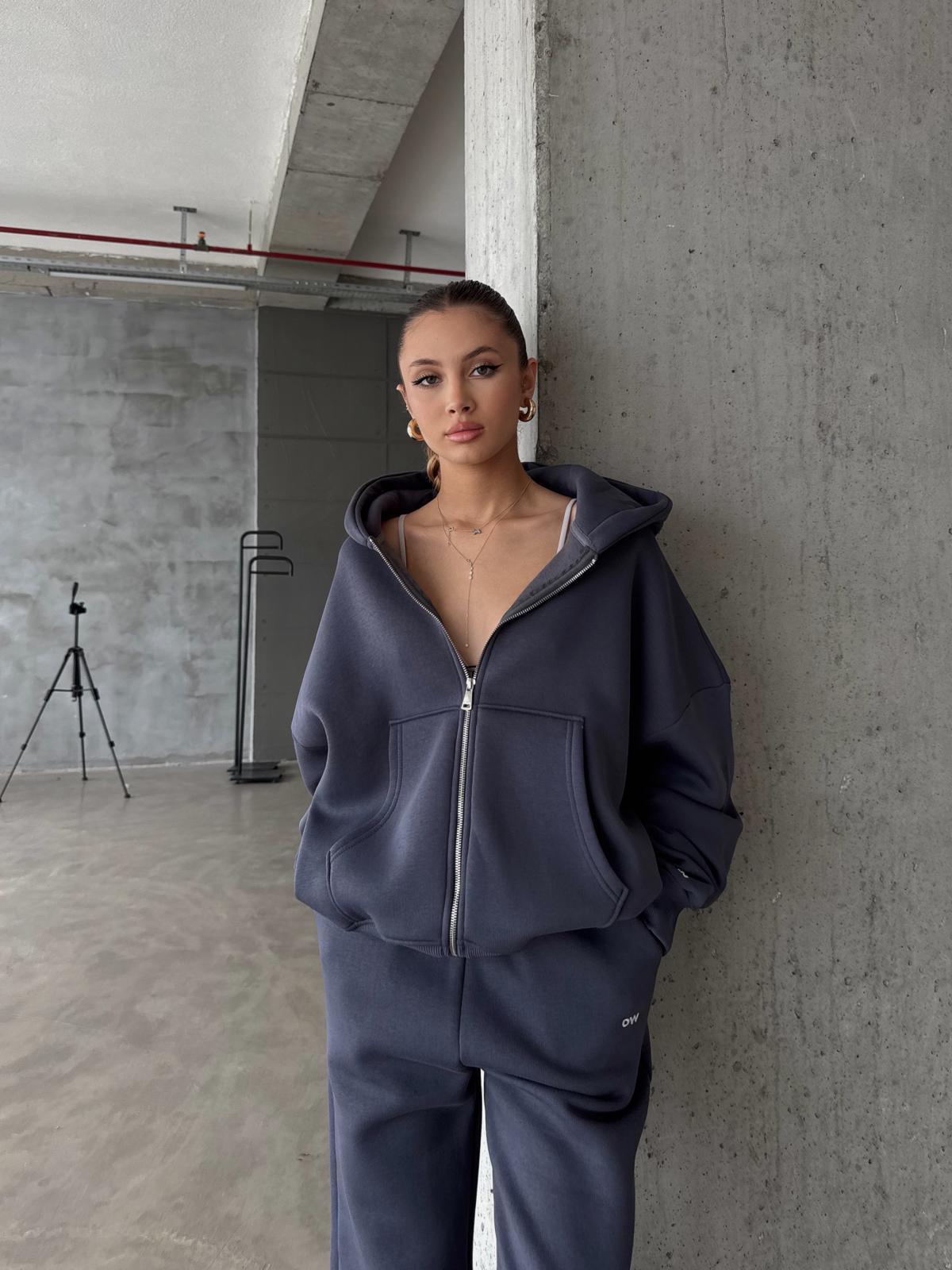 OW Fermuarlı Oversize Antrasit Hırka