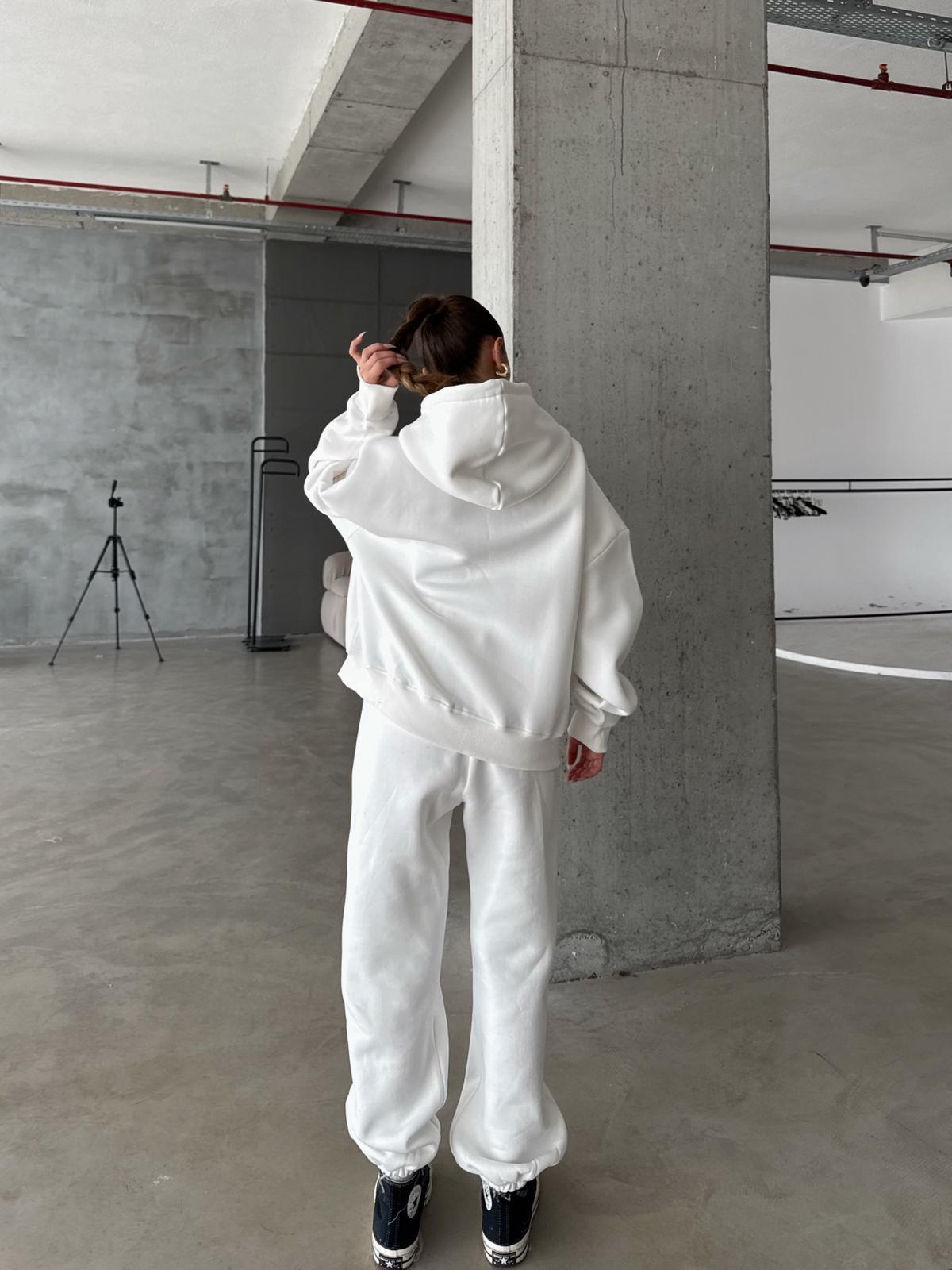 OW Fermuarlı Oversize Beyaz Eşofman Takımı