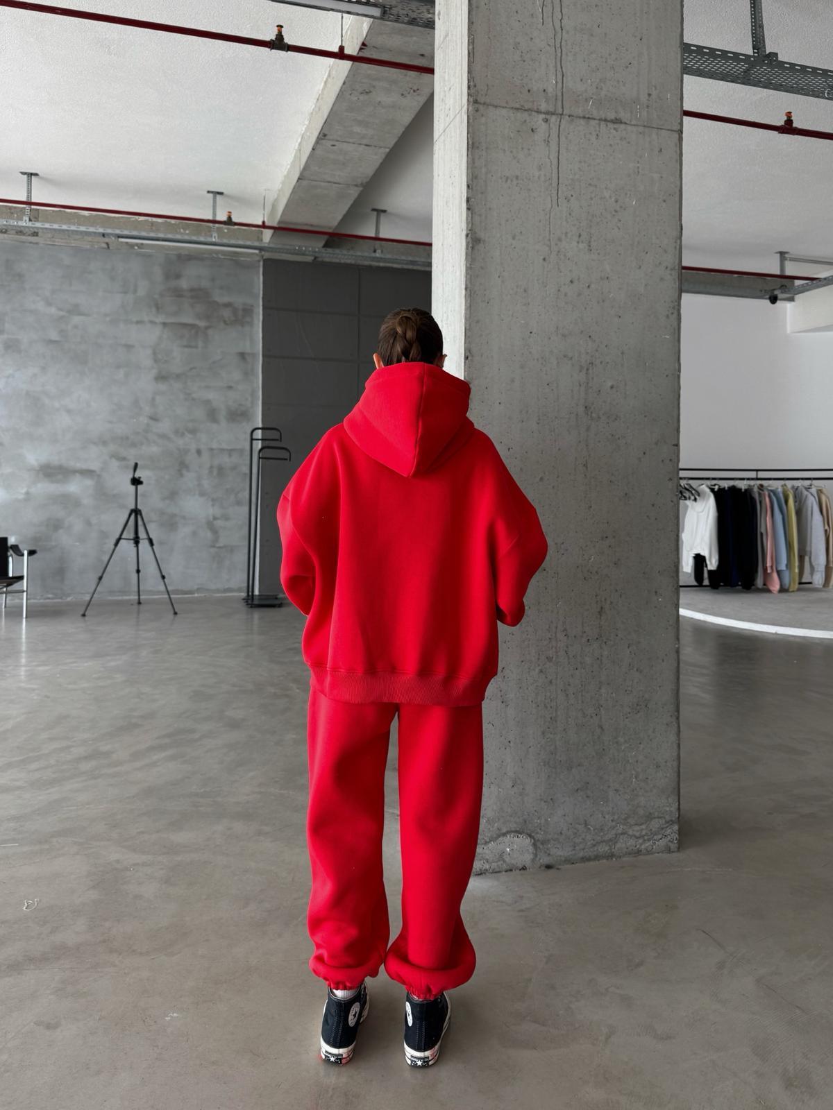 OW Fermuarlı Oversize Kırmızı Hırka