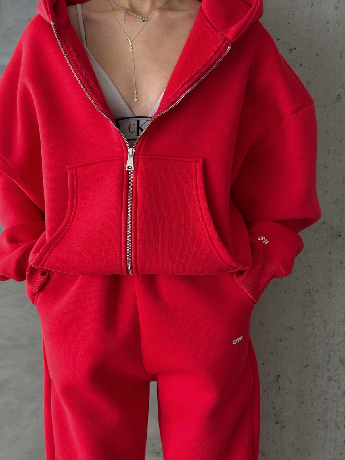 OW Fermuarlı Oversize Kırmızı Hırka