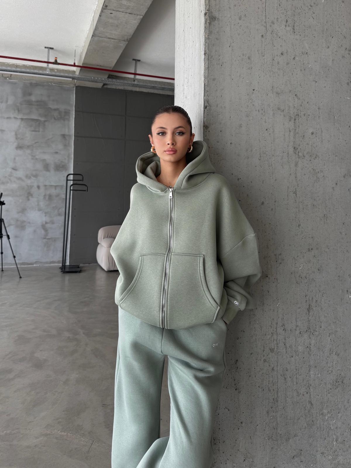 OW Fermuarlı Oversize Mint Eşofman Takımı