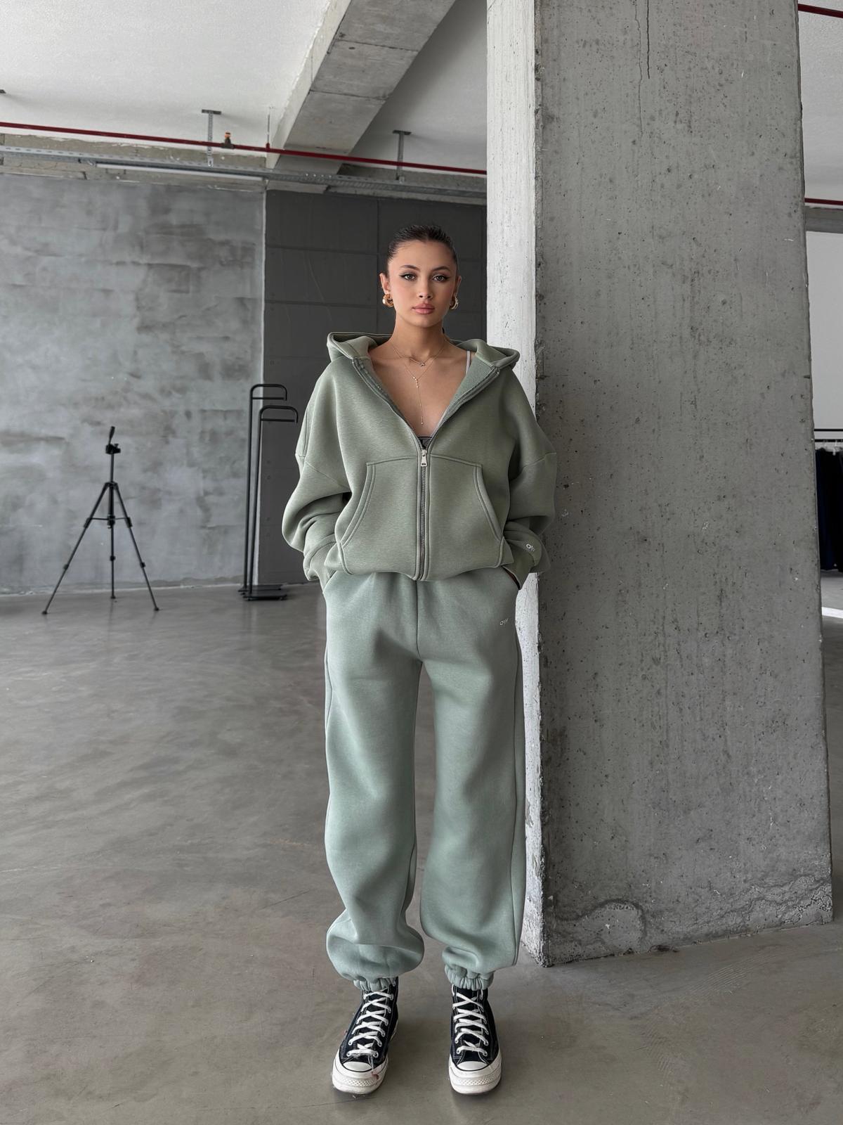 OW Fermuarlı Oversize Mint Eşofman Takımı